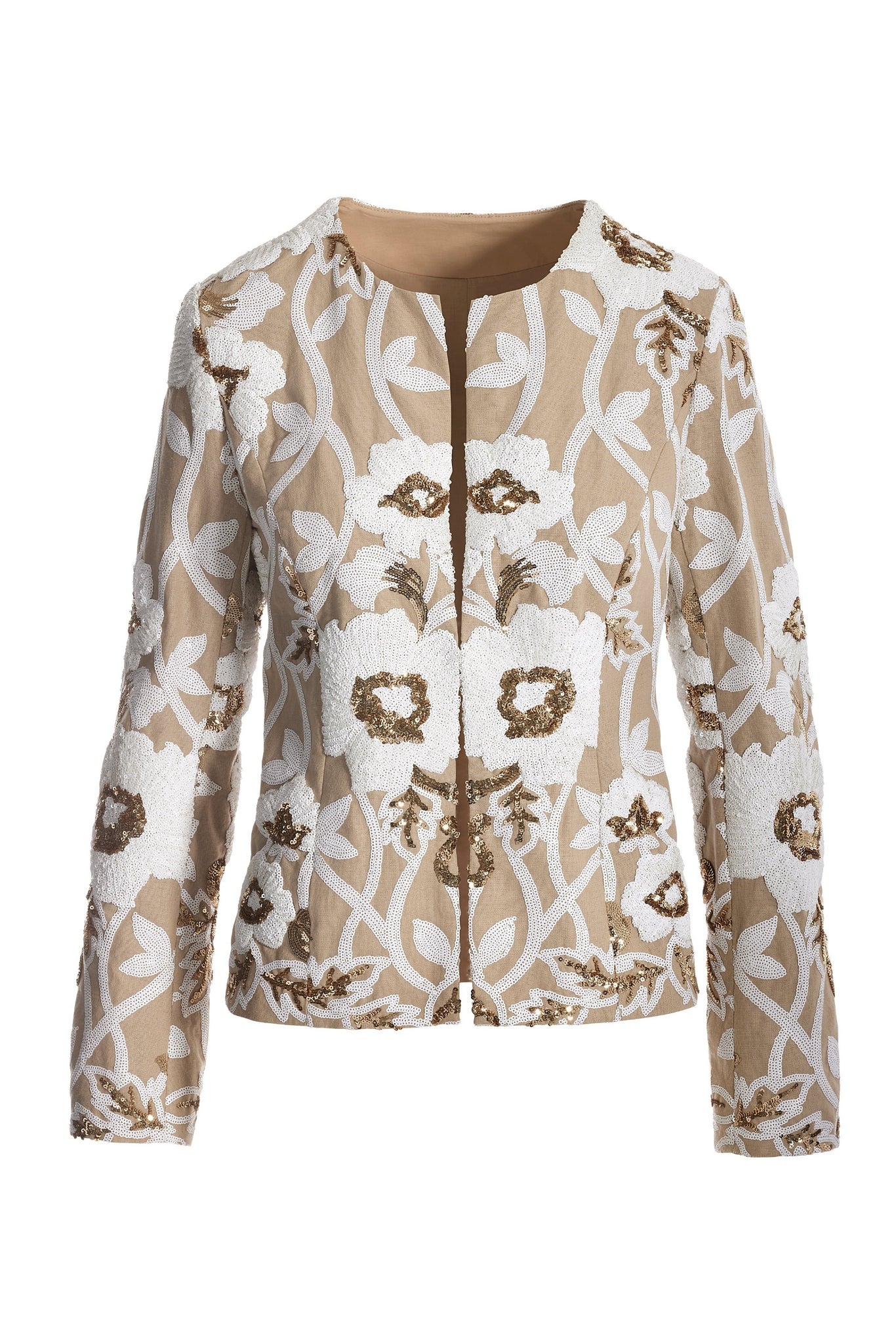 Floral Sequin Embellished Linen Jacket Neutral Multi