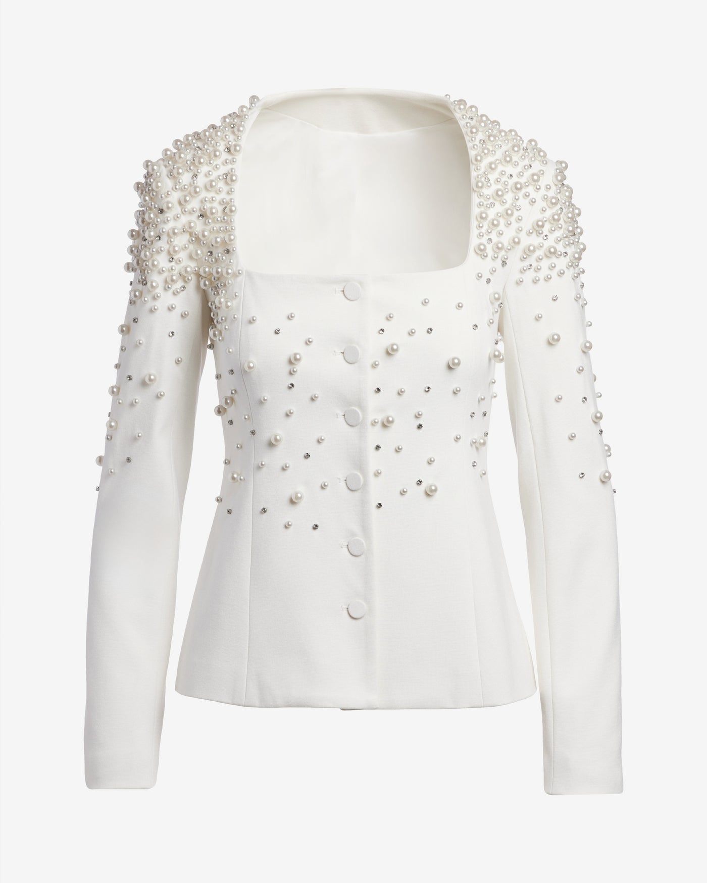 Pearl Embellished Ponte Jacket Off White