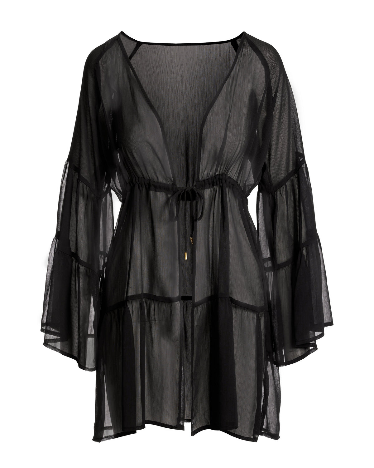 Flare Sleeve Tie Waist Cover Up Black