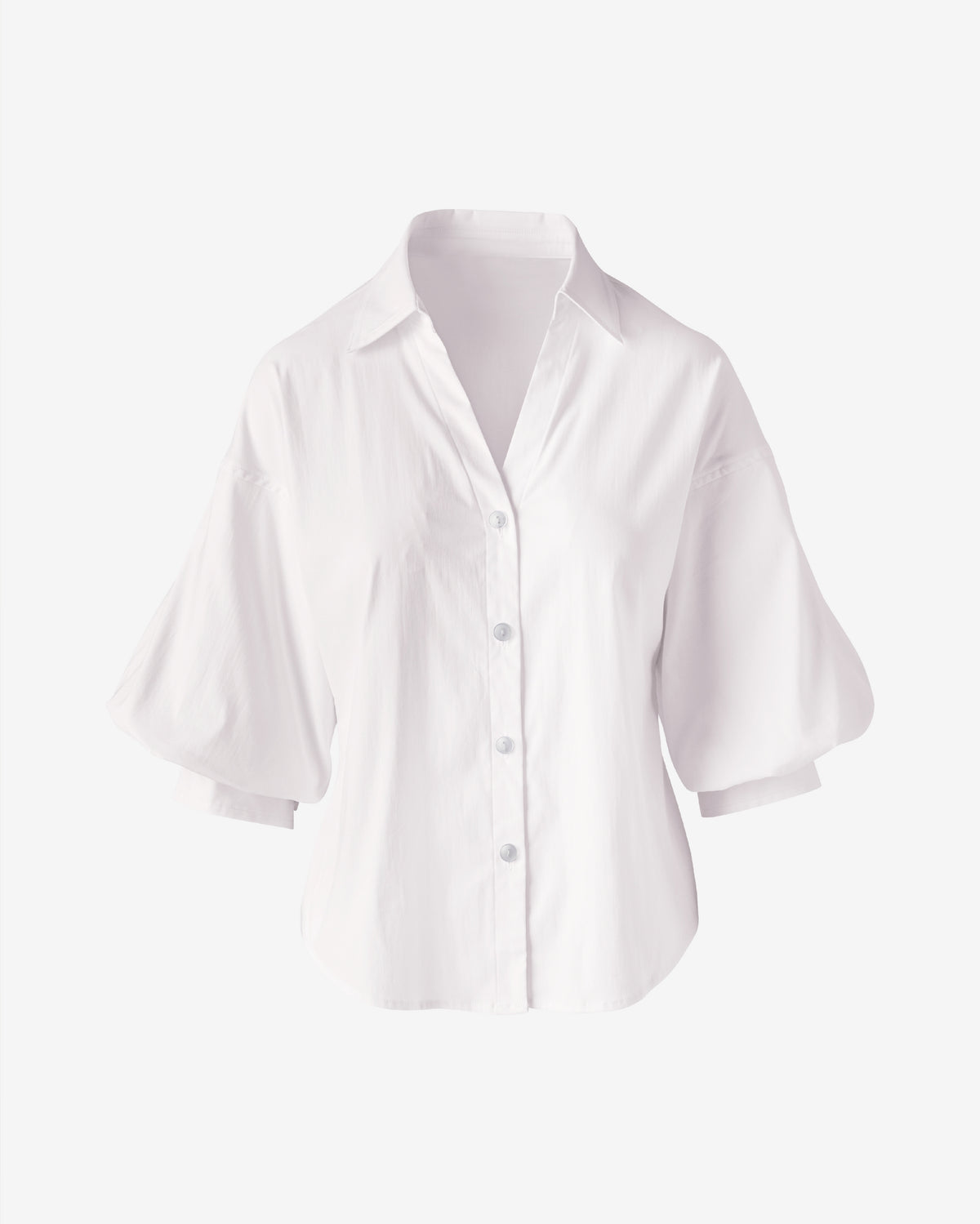 Poplin Puff Sleeve Button Up Shirt Pure White