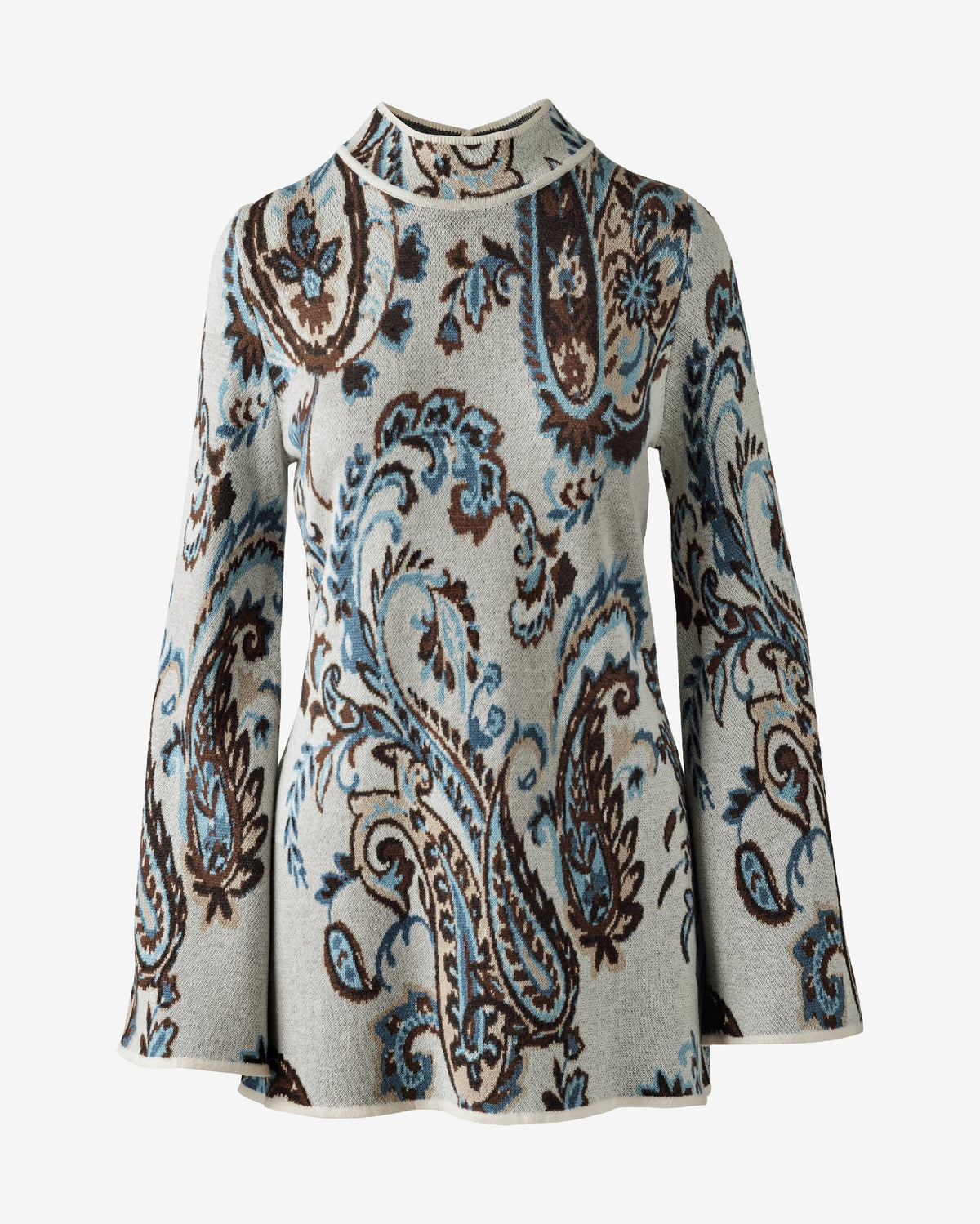 Mock Neck Intarsia Flare Sleeve Tunic West Side Paisley