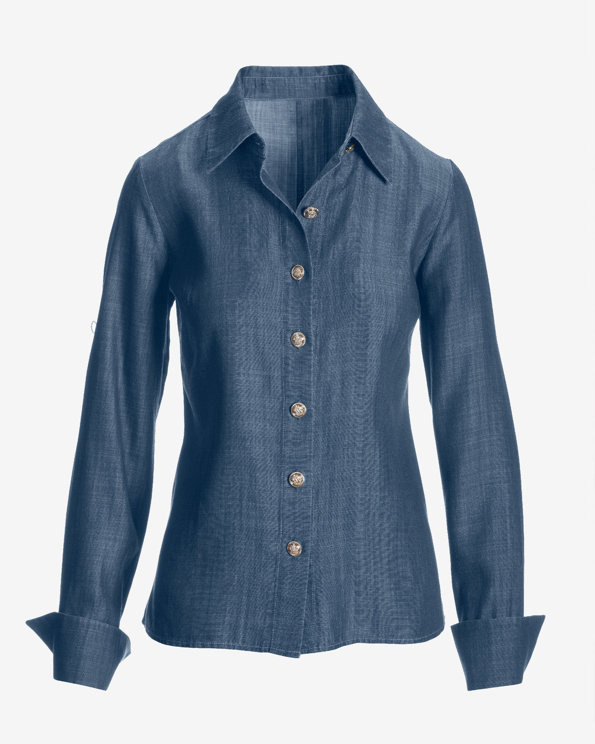 Sophia Button Up Denim Blouse Dark Rinse