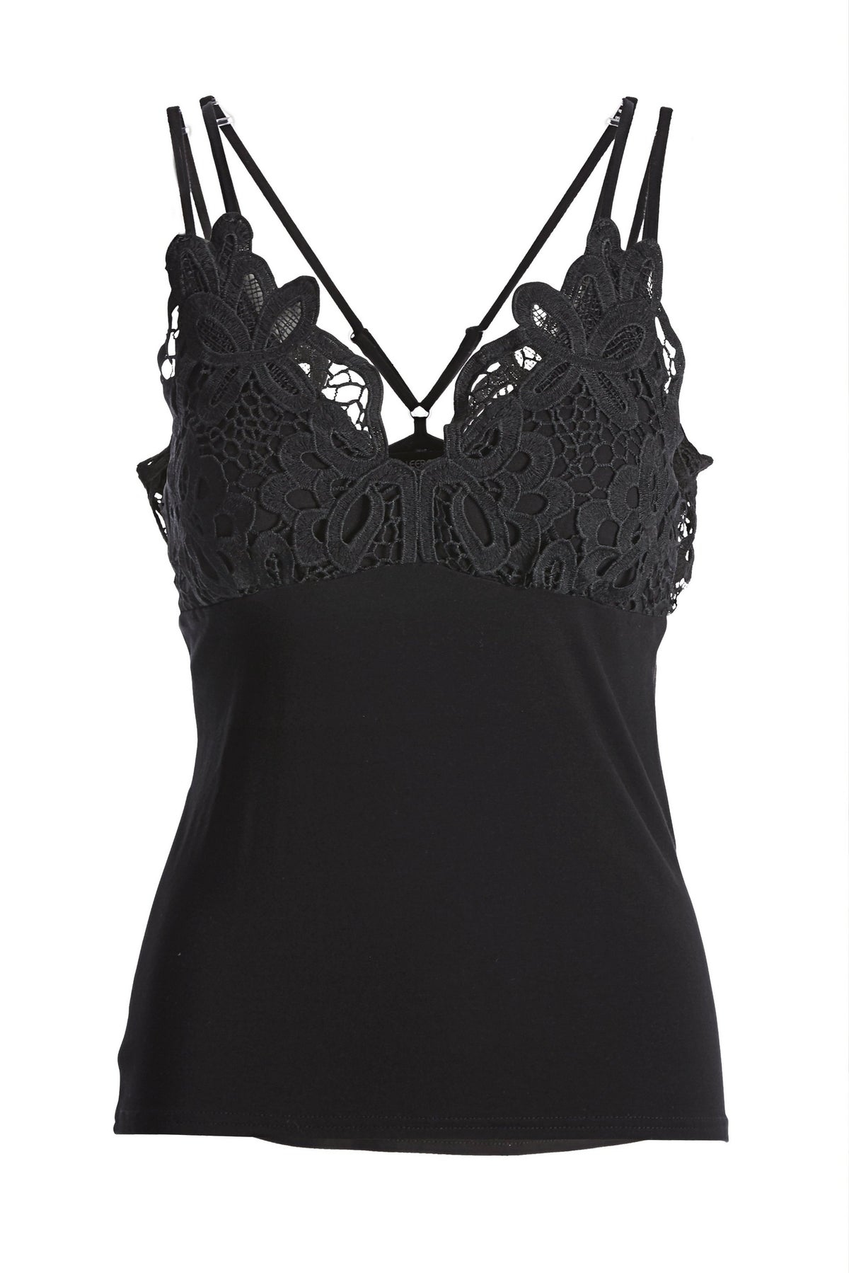 Lace Strappy Tank Black