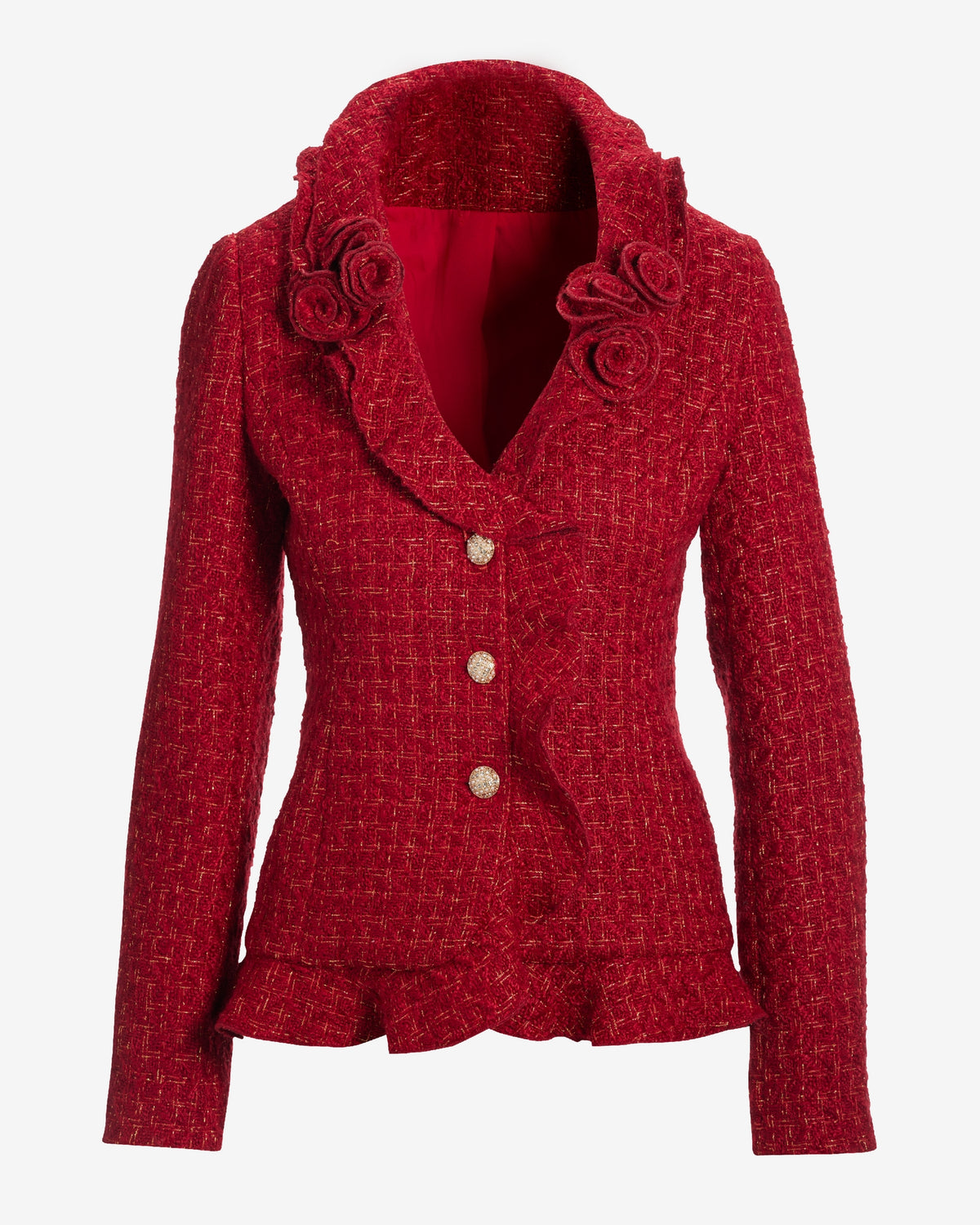 Rosette Ruffle Tweed Jacket Red/Gold