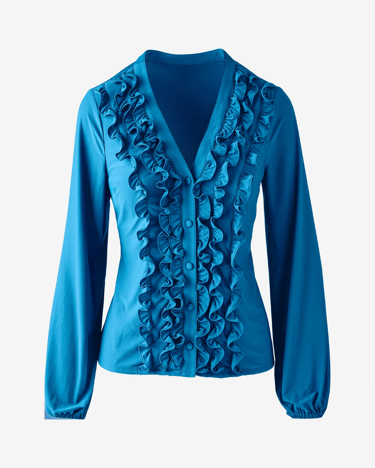 Long Sleeve Ruffle Blouse Chambray Blue