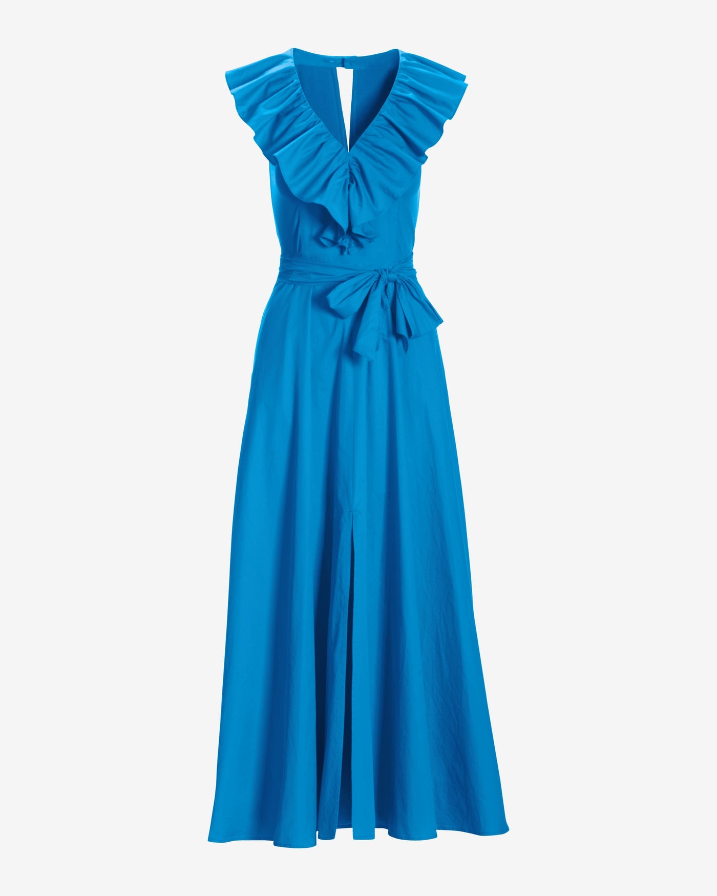 Ruffle Detail Poplin Fit and Flare Ankle Length Dress Blue Danube