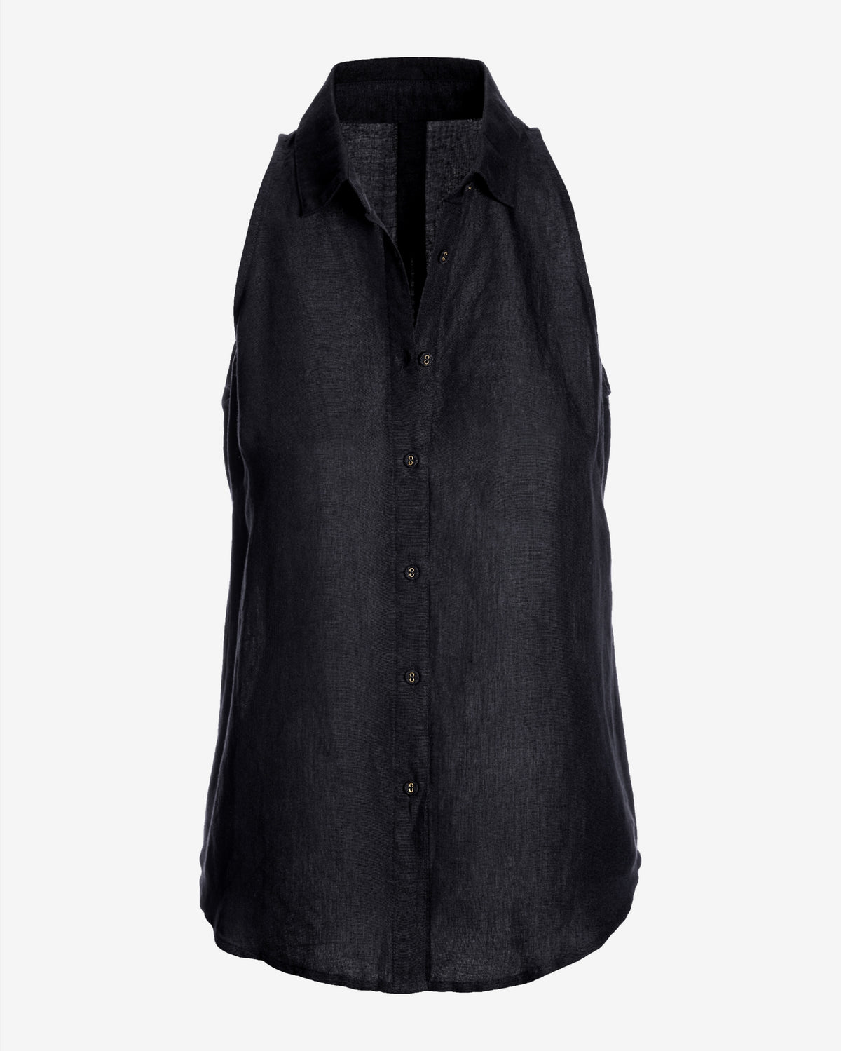 Linen Sleeveless Button-Front Shirt Black