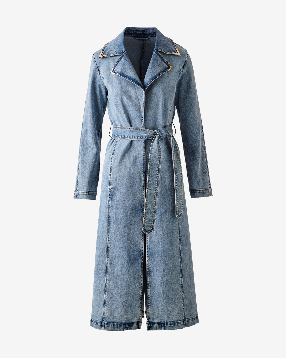 Denim Trench with Gold Tipping Medium Wash