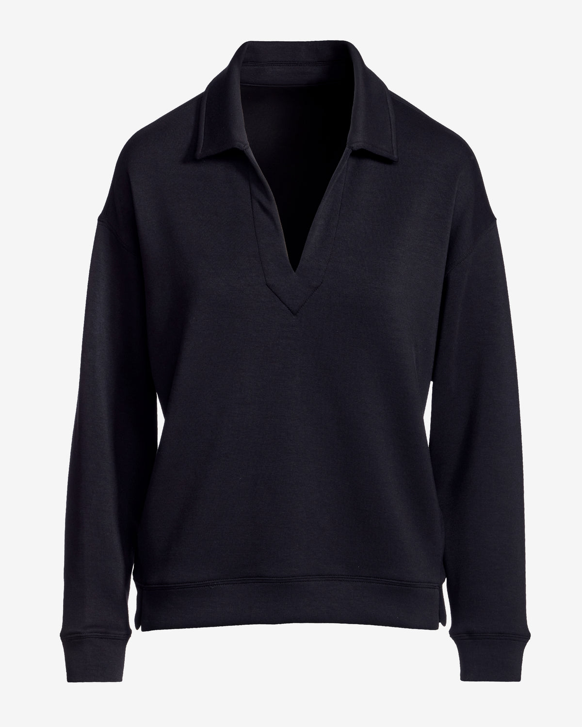 Luxe Lounge Collared Long Sleeve Sweatshirt Black
