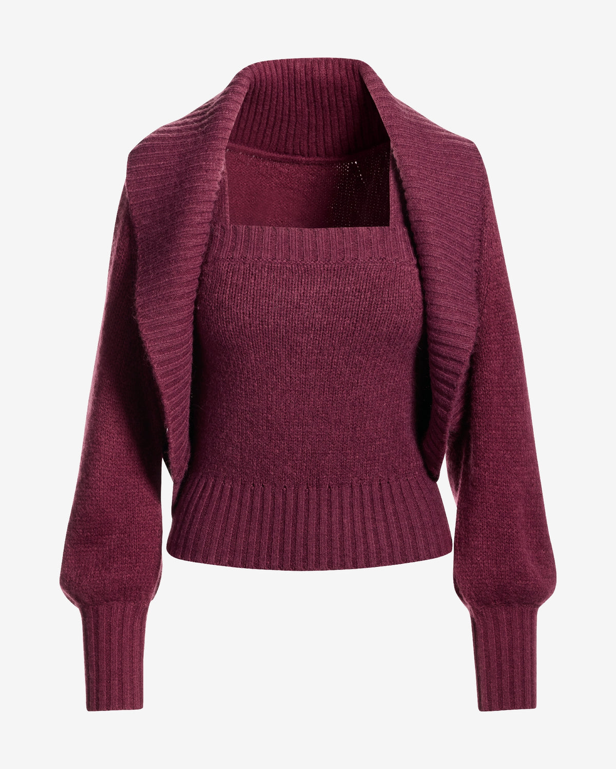 Cardigan and Square Neck Tank Sweater Set Black Cherry