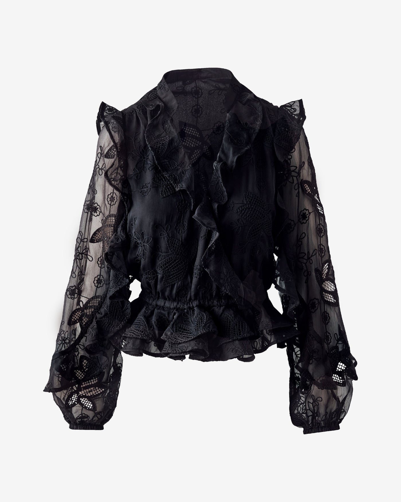 Novelty Embroidered Ruffle Blouse Black