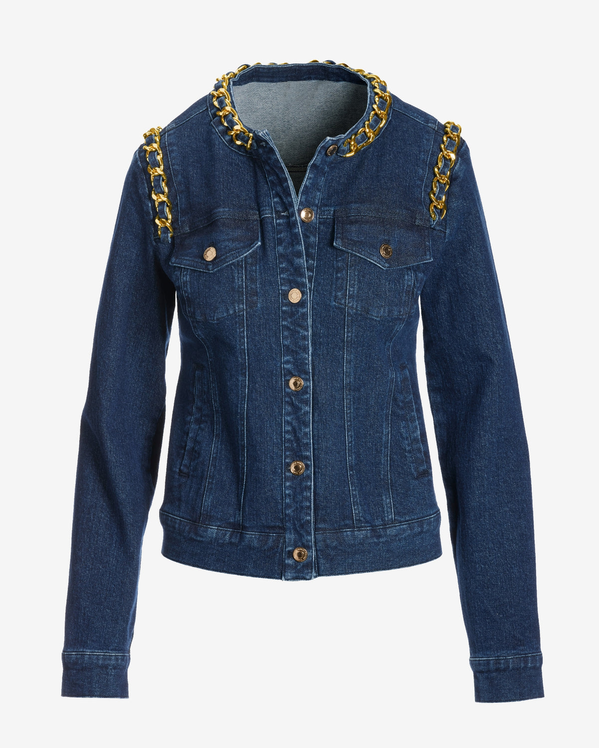 Chain Detail Chic Denim Jacket Dark Wash