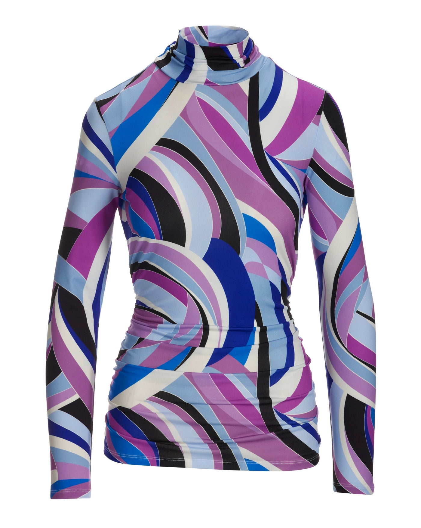 So Chic Aspen Abstract Ruched Turtleneck Top Blue/Purple