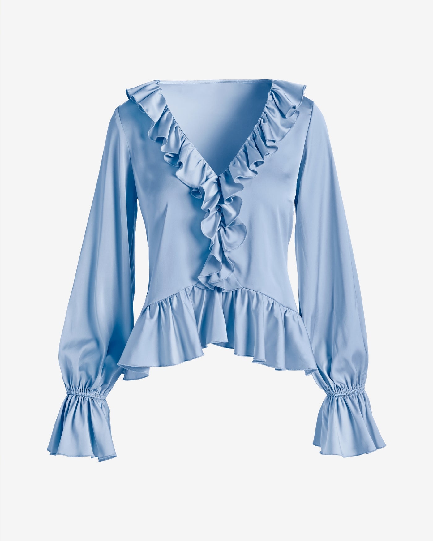 Paige Ruffle Charmeuse Blouse Blue Bell