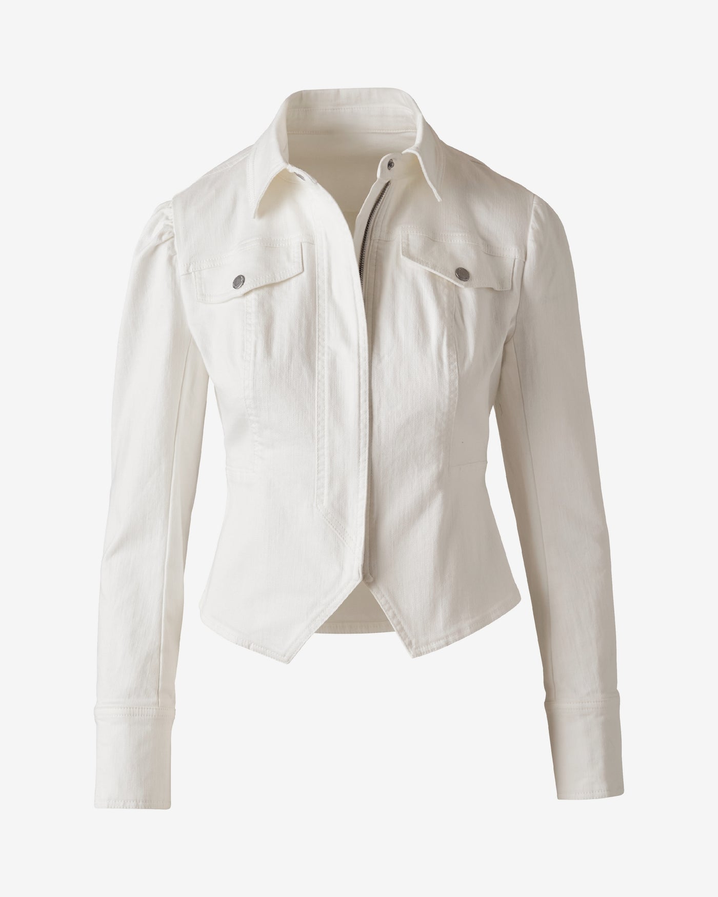 Puff Sleeve Denim Jacket White