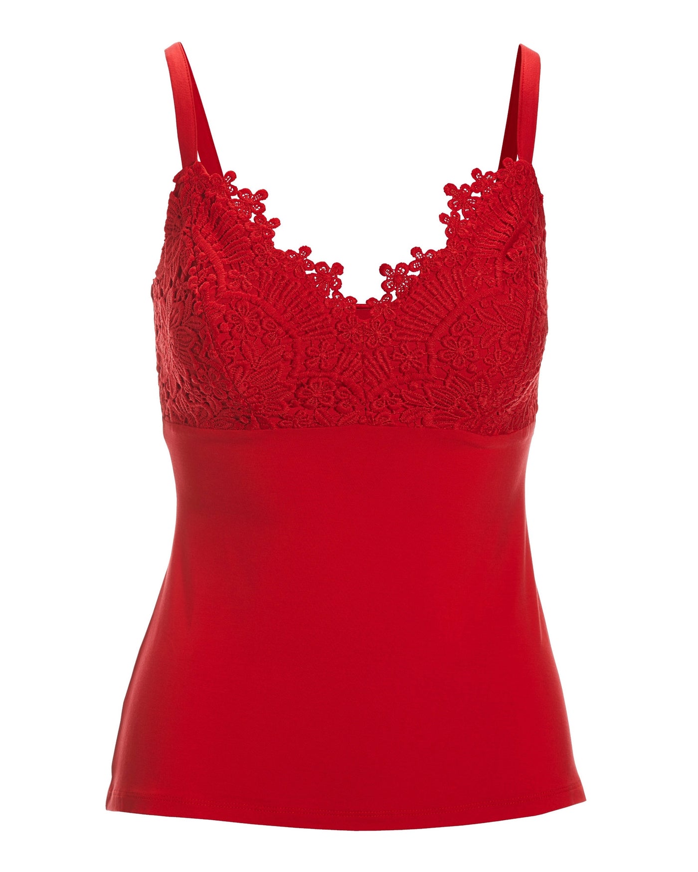 Lace Trim Cami Knit Top Racing Red