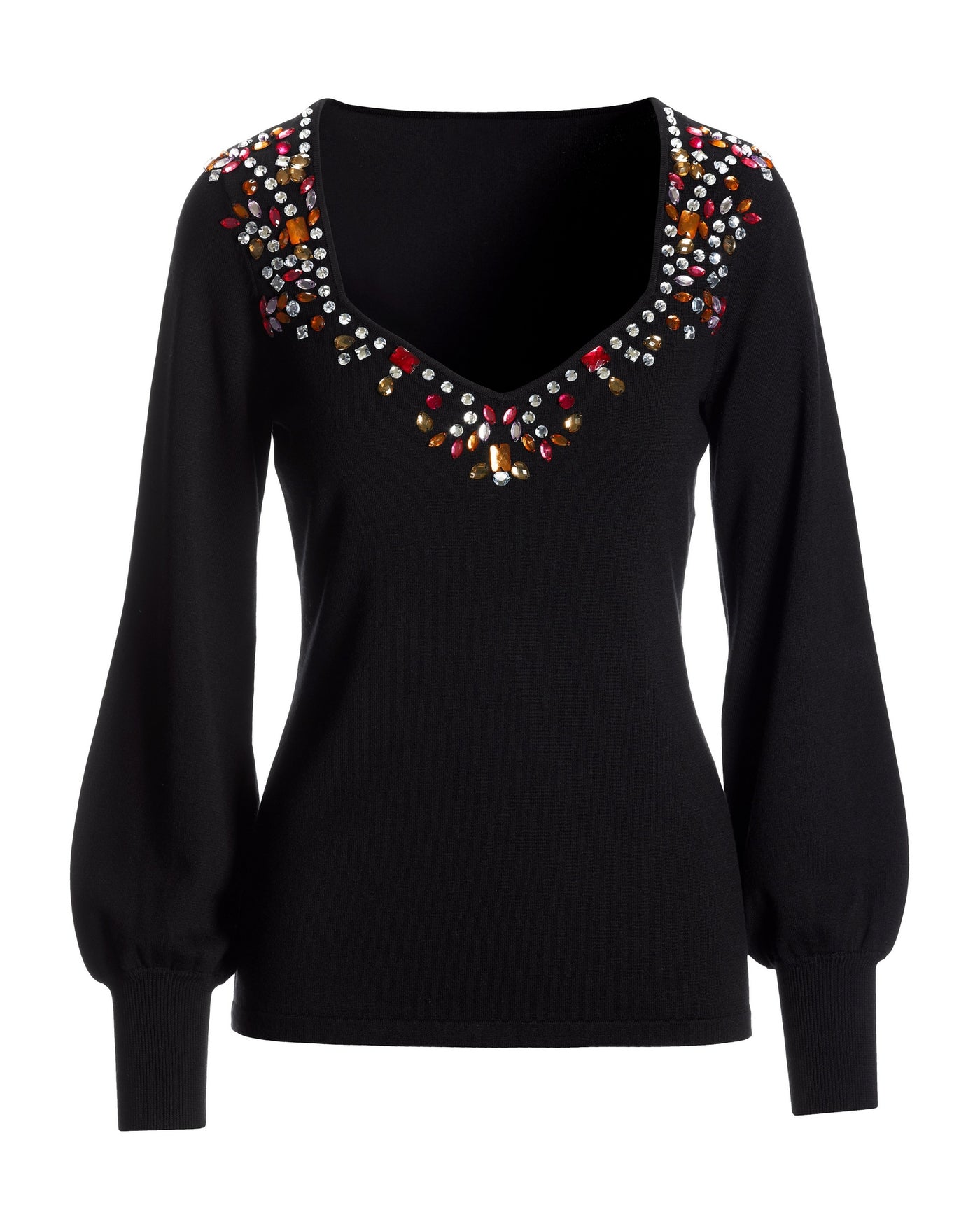 Jeweled Embellished Sweater Black Multi