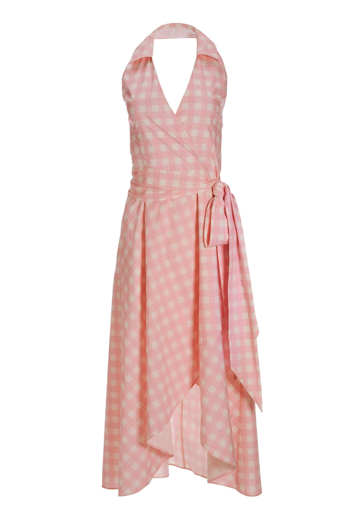 Halter Surplice Gingham Dress Almond Blossom