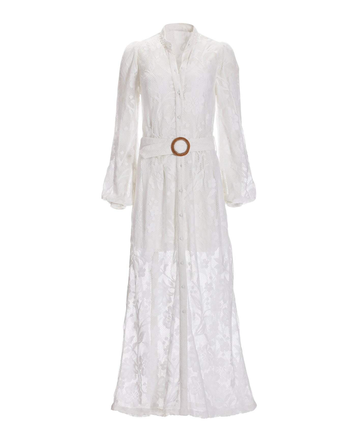Lace Button Up Maxi Dress White