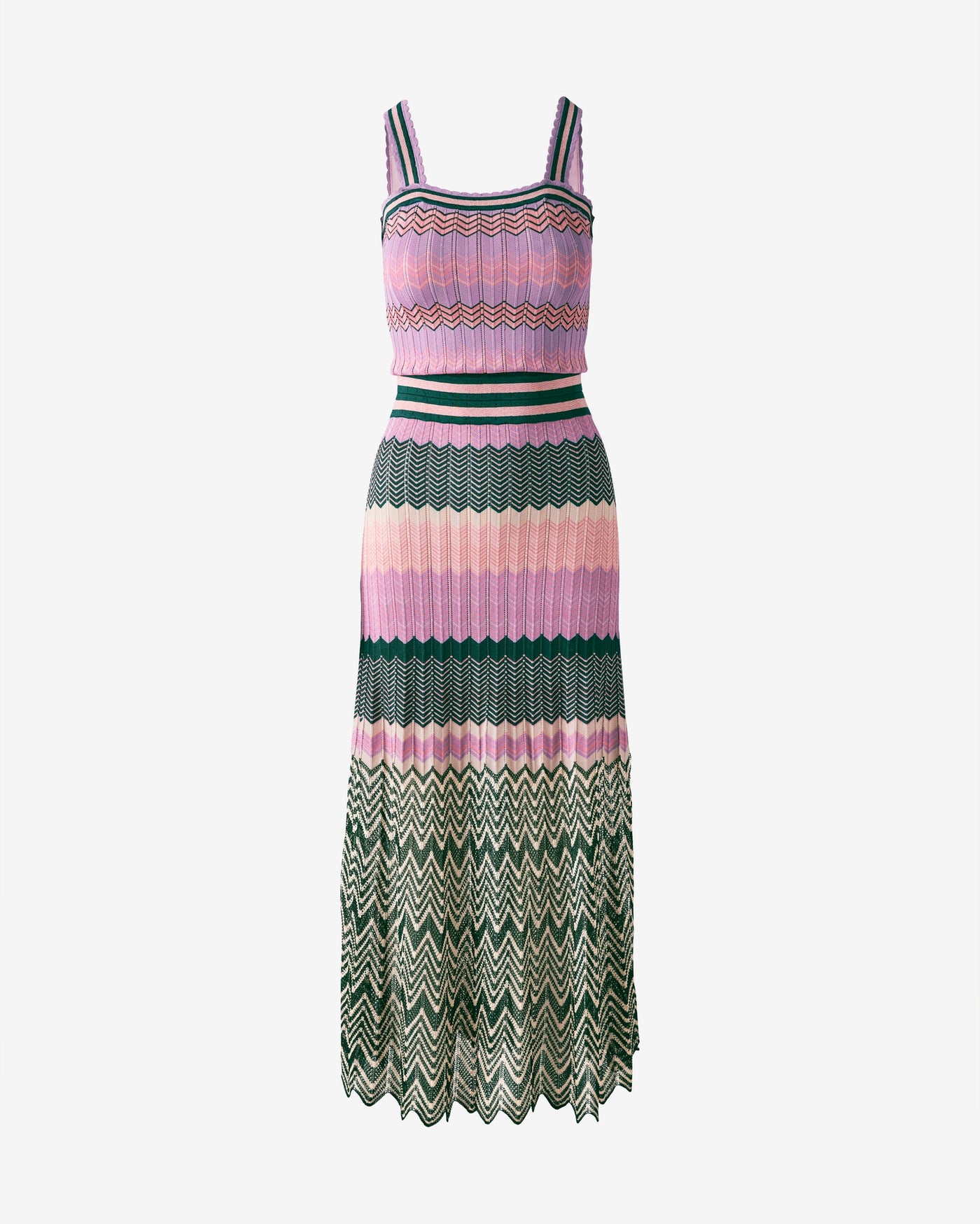 Contrast Chevron Knit Midi Dress Green Multi