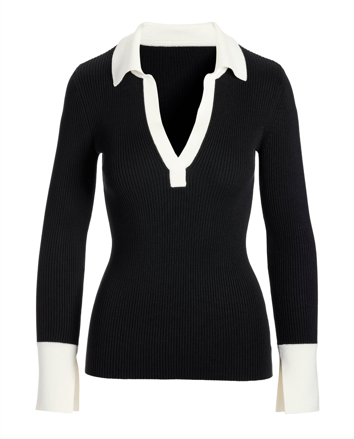 Colorblock Collar Rib Sweater Black/White