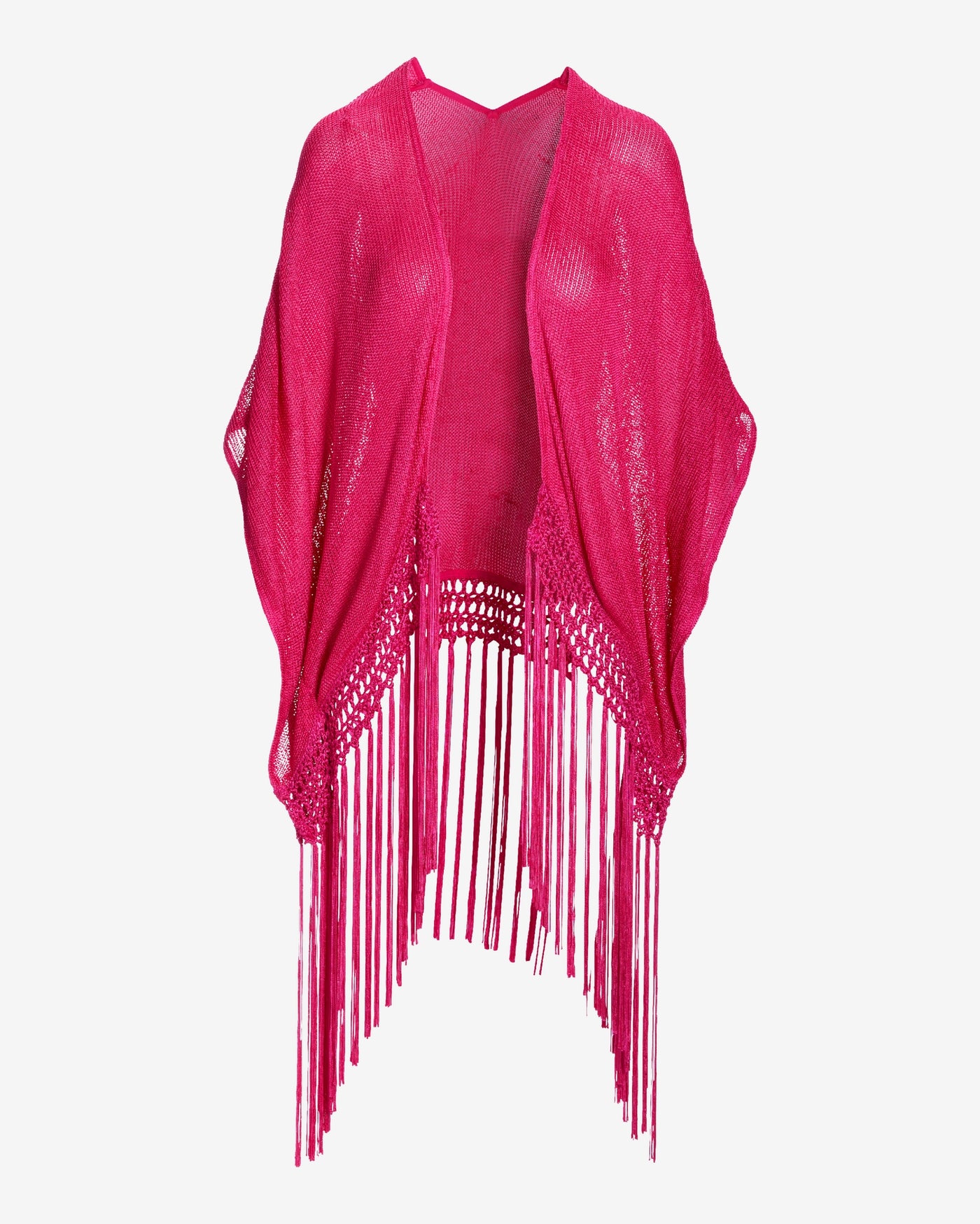 Macramé Fringe Poncho Magenta