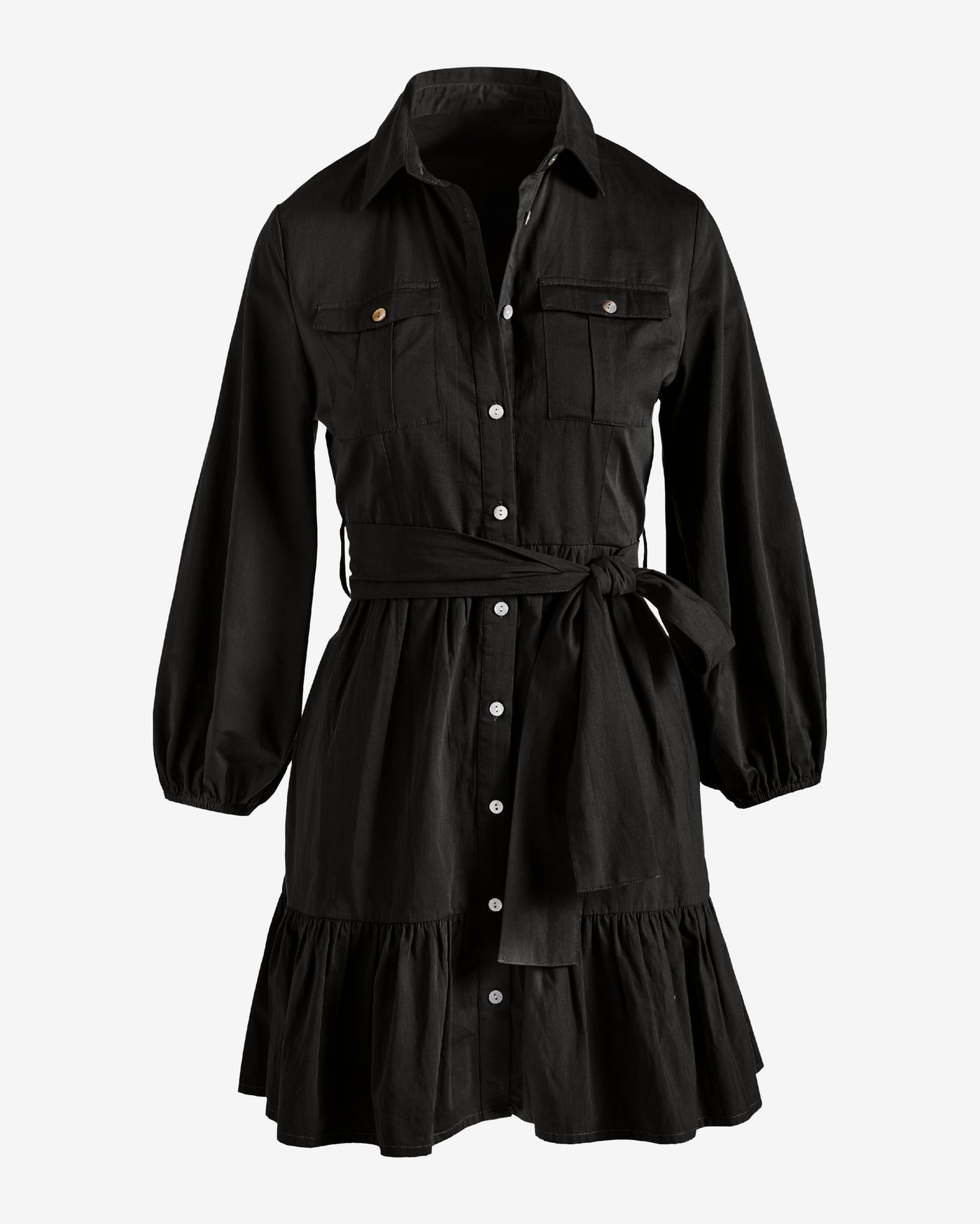 Tiered Utility Shirt Dress Black
