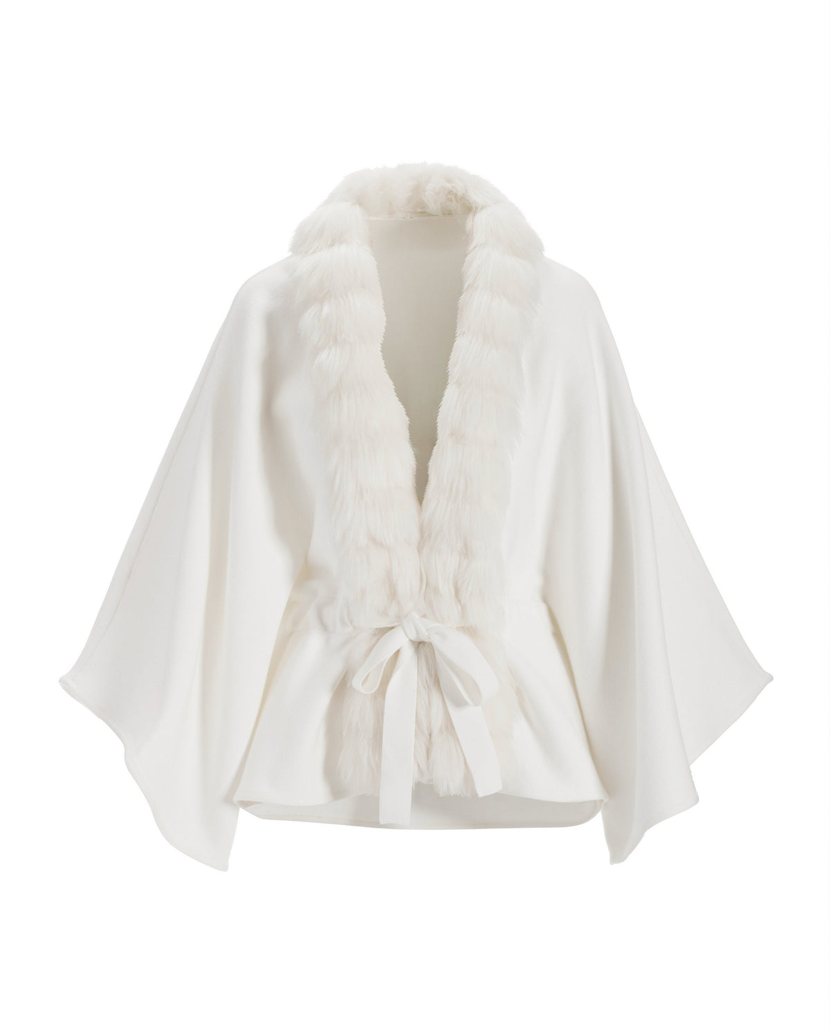 Faux Fur Tie Waist Poncho Off White