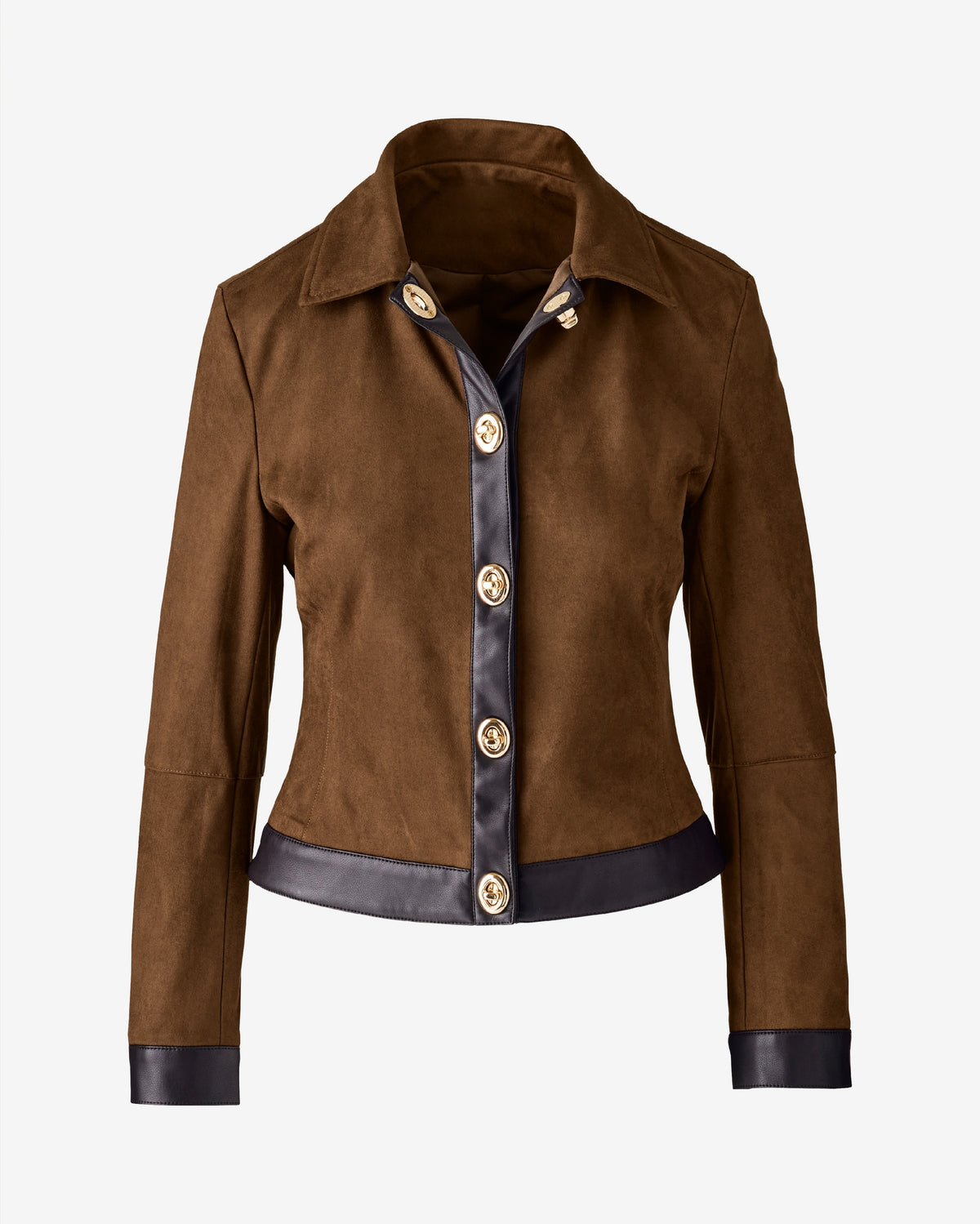 Faux Suede Mixed Media Hardware Jacket Camel Multi