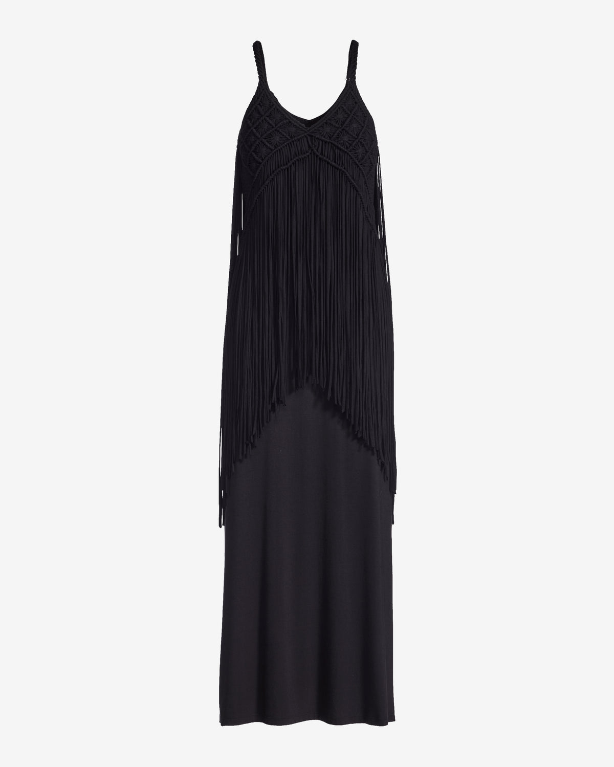 Boho Fringe Maxi Dress Black