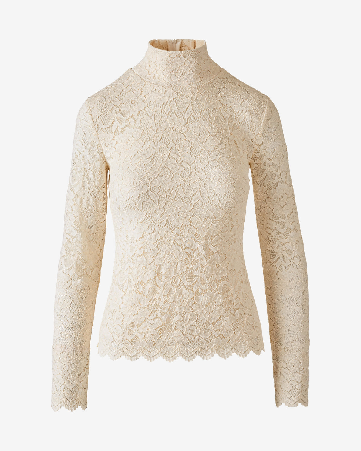 Turtleneck Long Sleeve Lace Top Off White