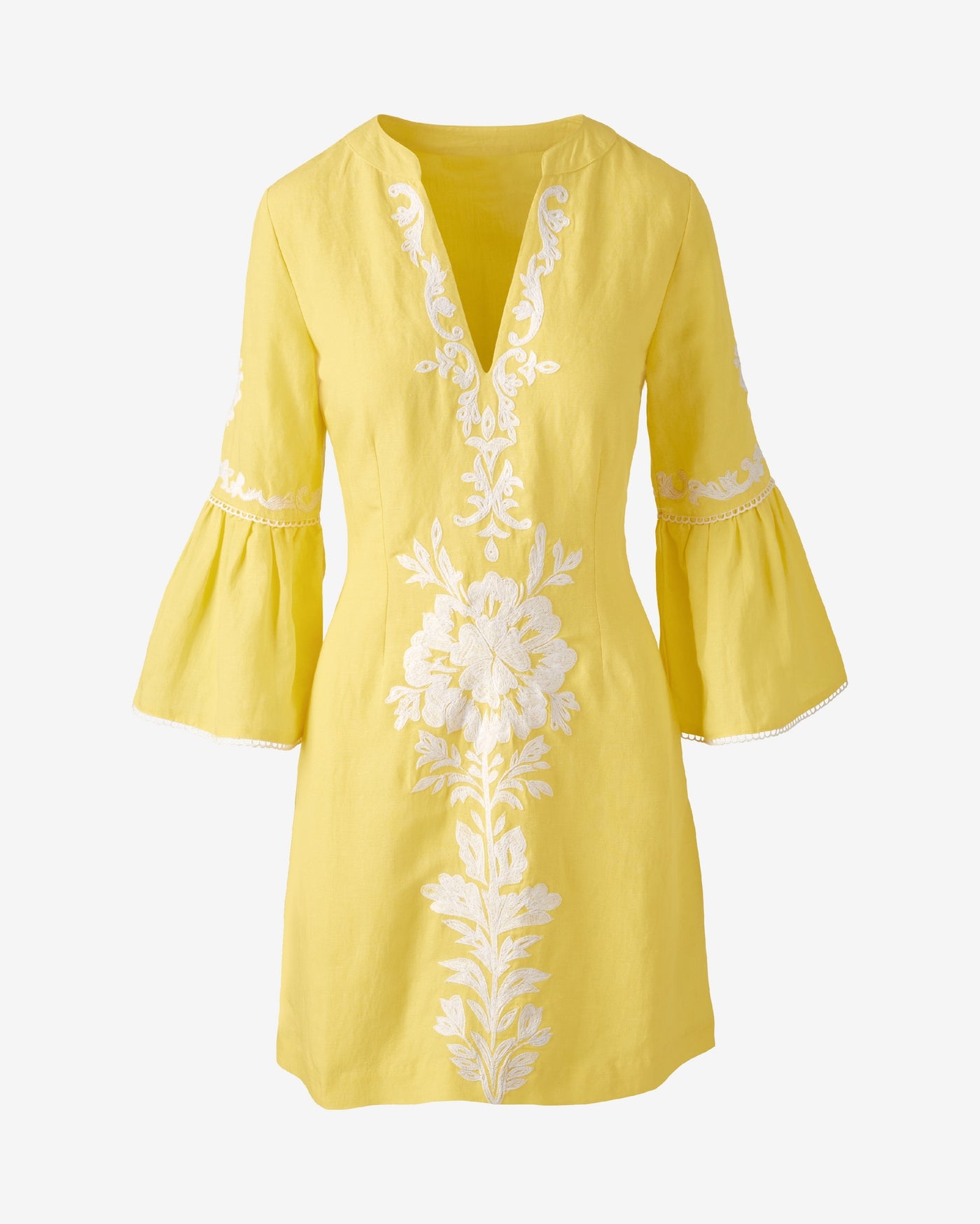 Embroidered Flare Sleeve A Line Dress Lemon Drop