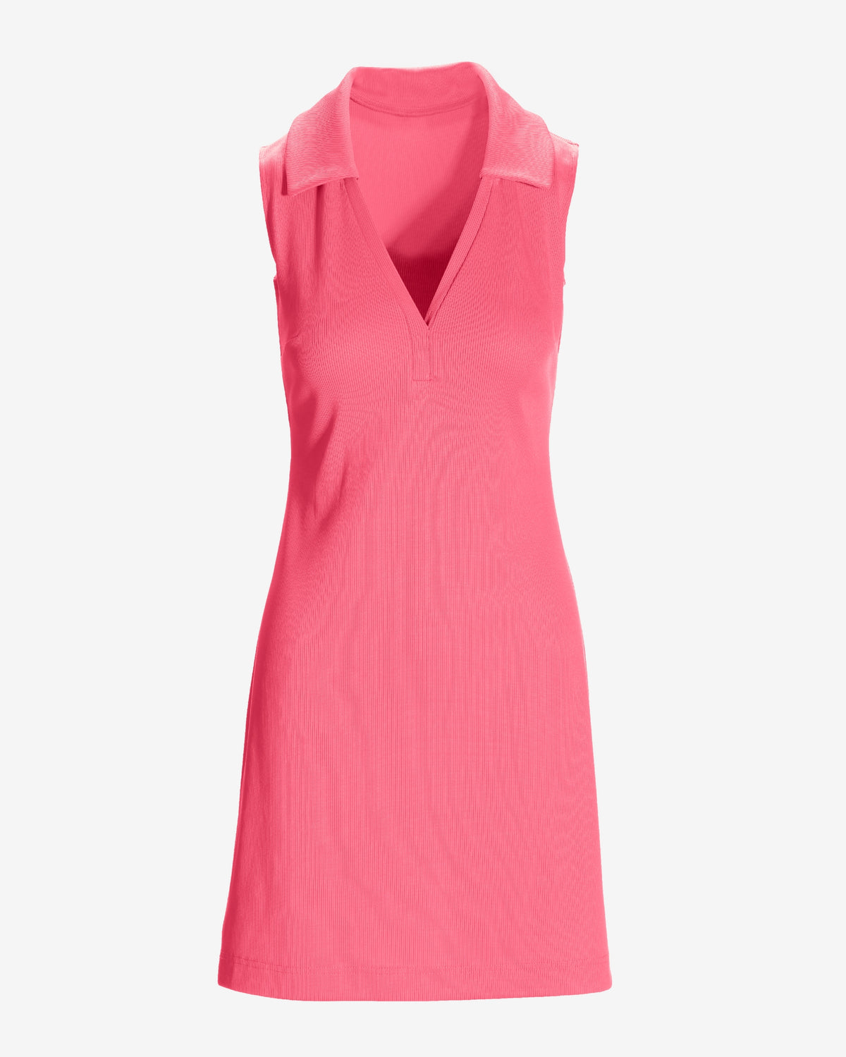 Sleeveless Collared Rib Knit Dress Aurora Pink