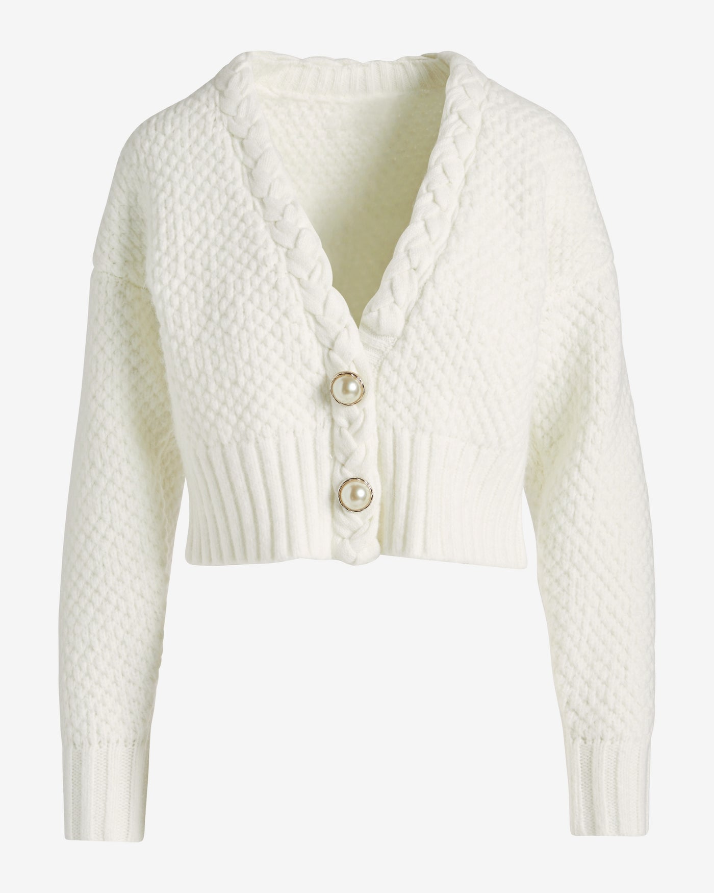 Textured Braid Detail Cardigan Off White