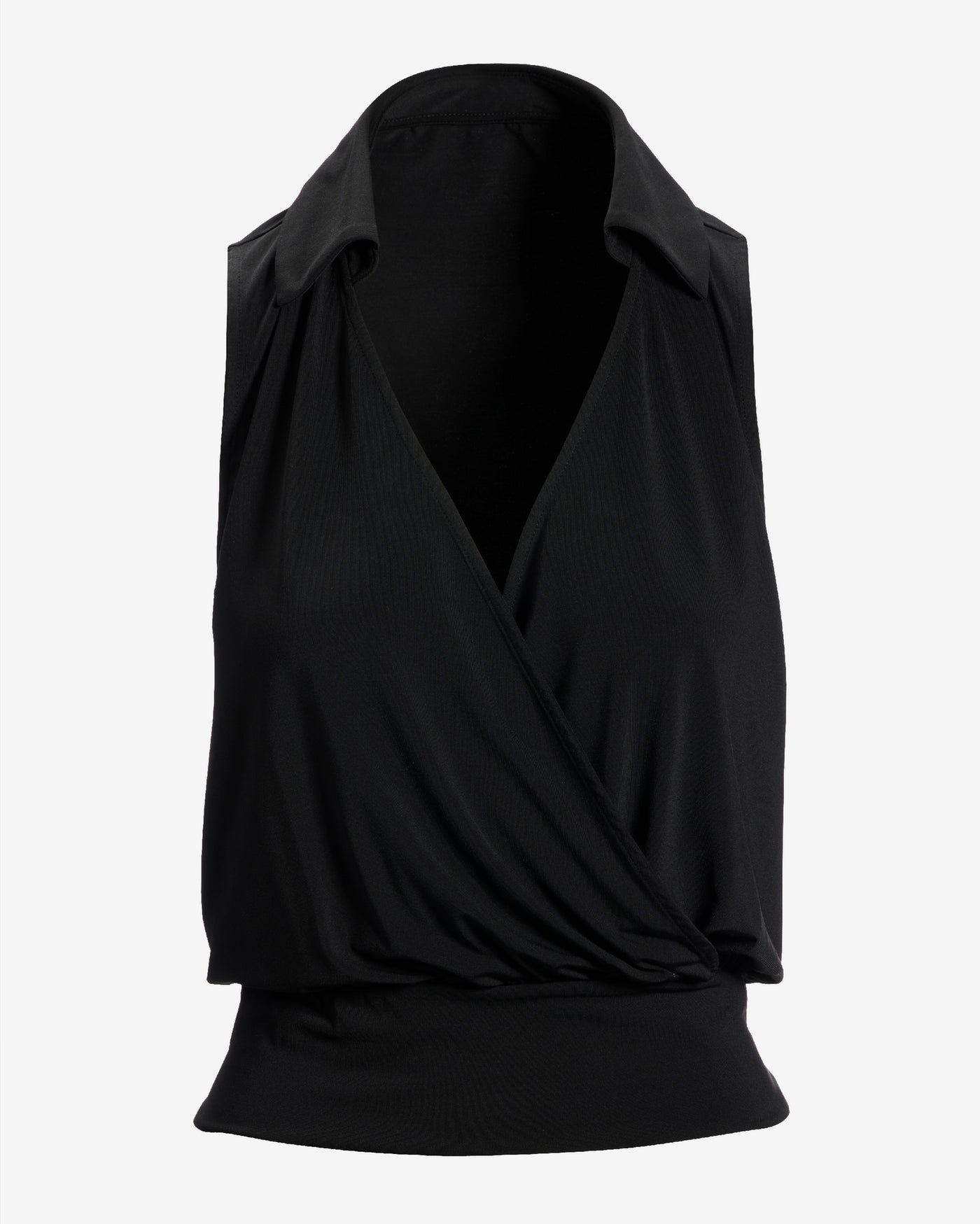 So Chic Collared Surplice Blouson Knit Top Proper Black
