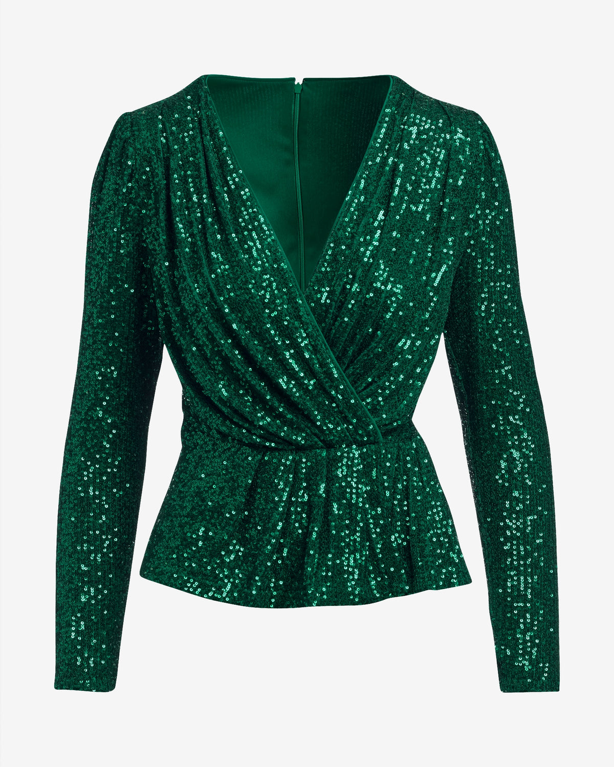 Sequin Peplum Knit Top Evergreen