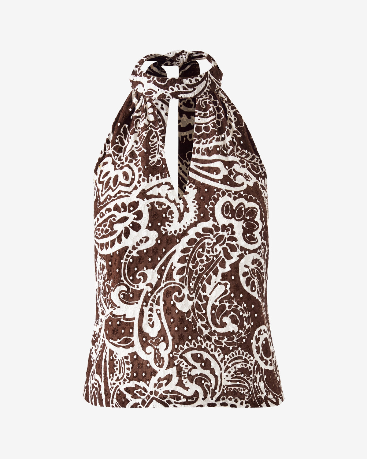 Printed Eyelet Keyhole Halter Top Bohemian Paisley