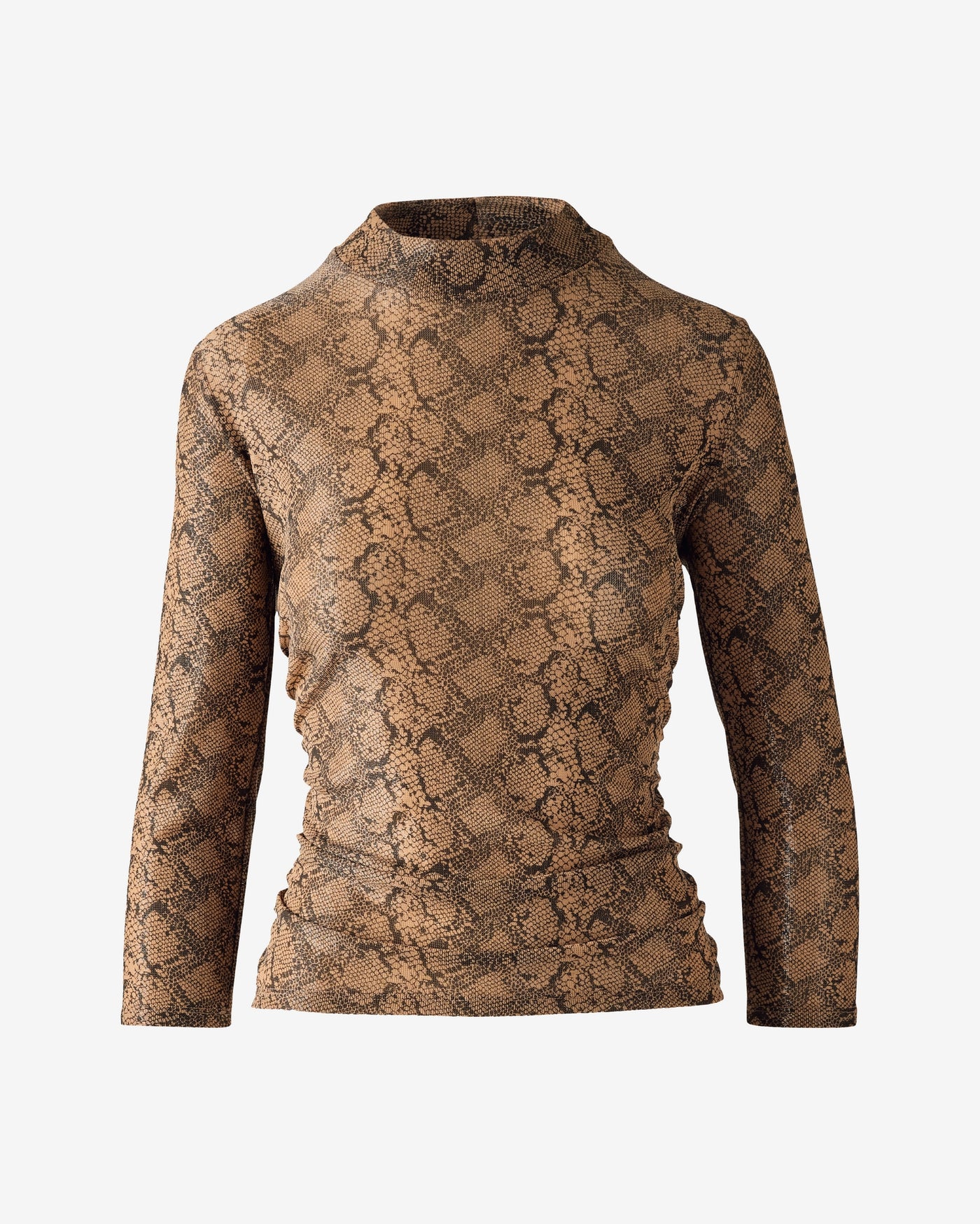 Metallic Printed Mock Neck Knit Top Brown Multi