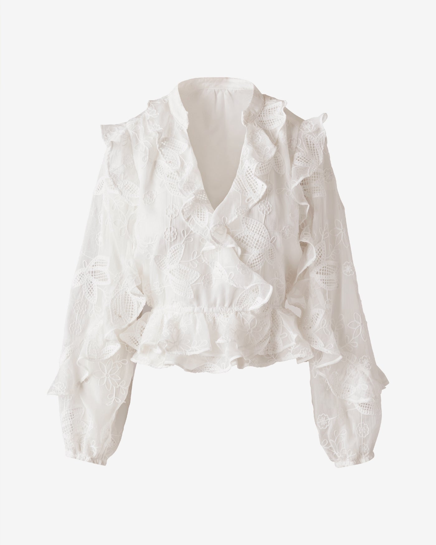 Novelty Embroidered Ruffle Blouse Pure White