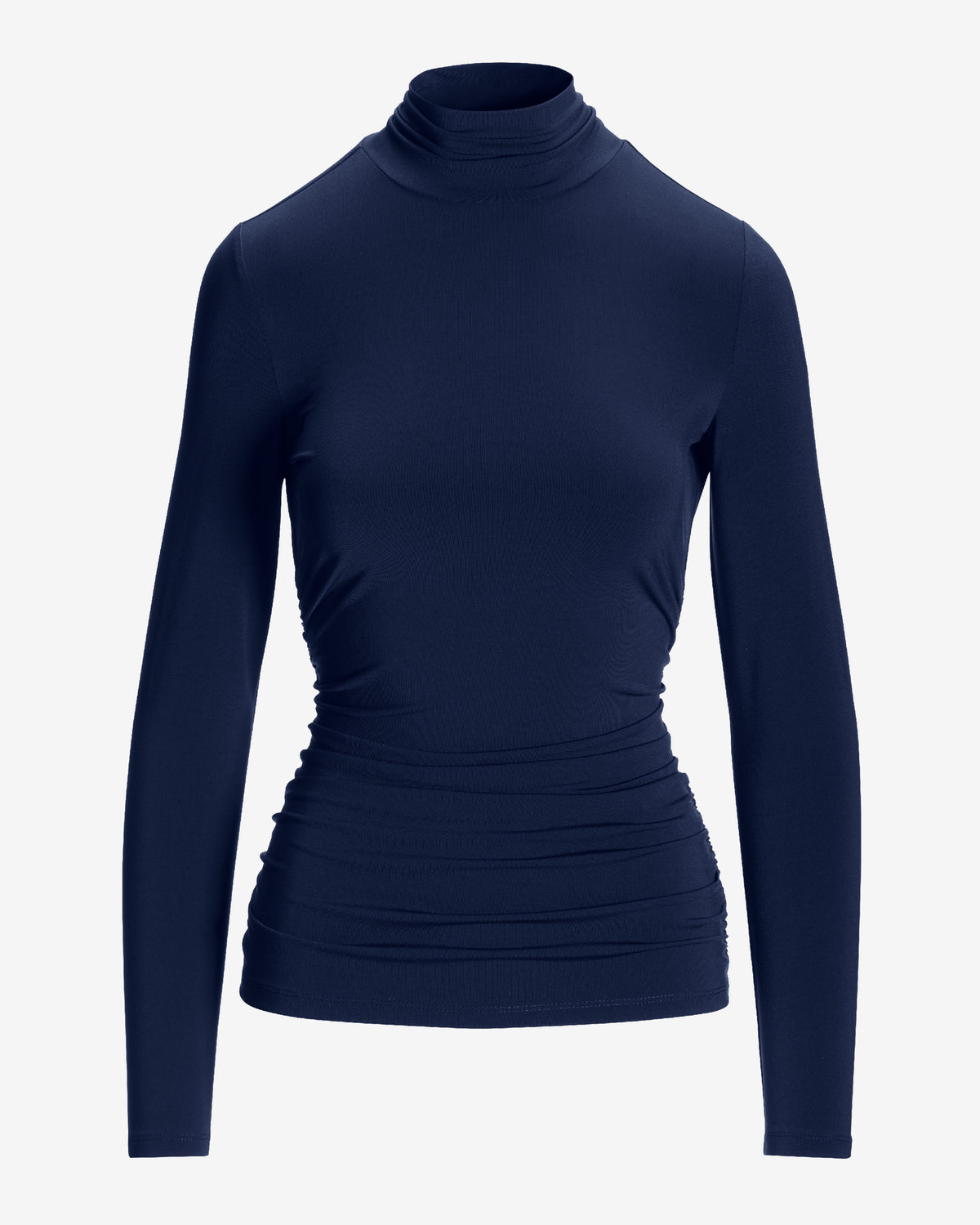 So Chic Ruched Turtleneck Top Blue Depths