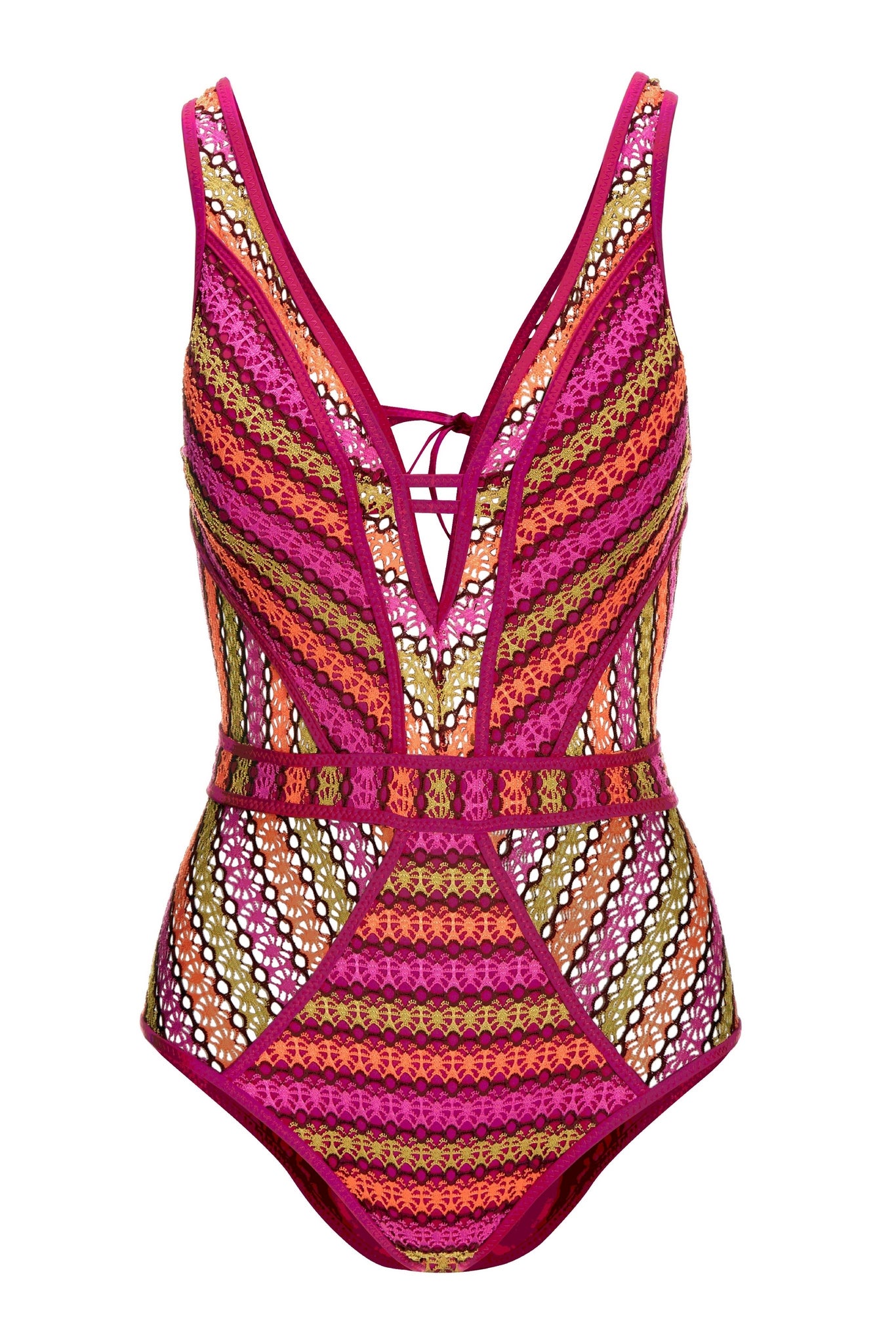 Crochet Plunge One Piece Swimsuit Multi