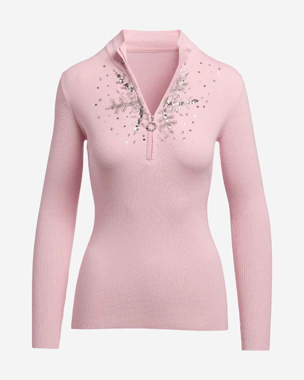 Snowflake Zip Sweater Soft Pink