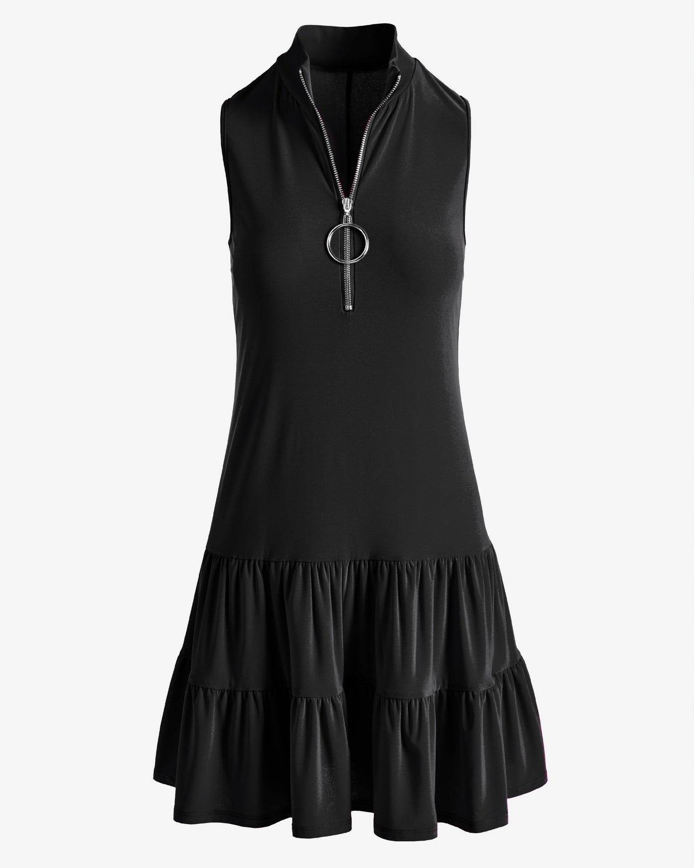 Sleeveless Zip Tiered Dress Black