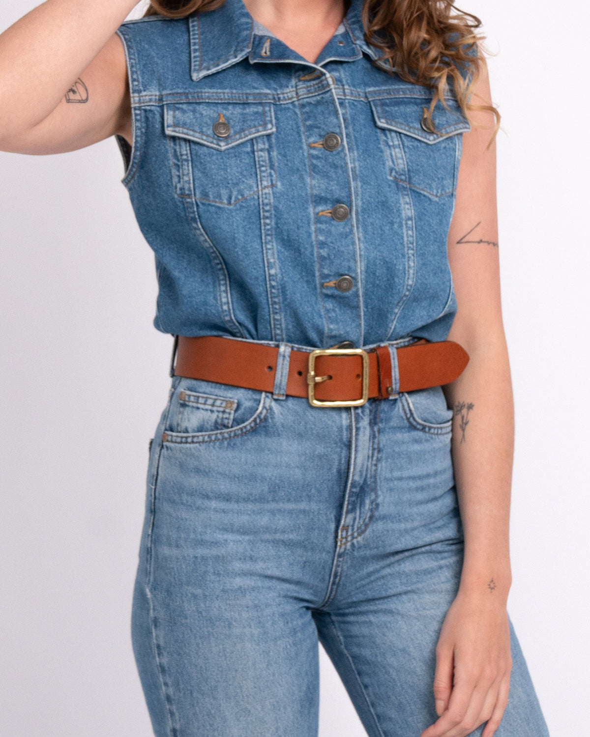 Kaya | Vintage Gold Square Buckle Leather Belt
