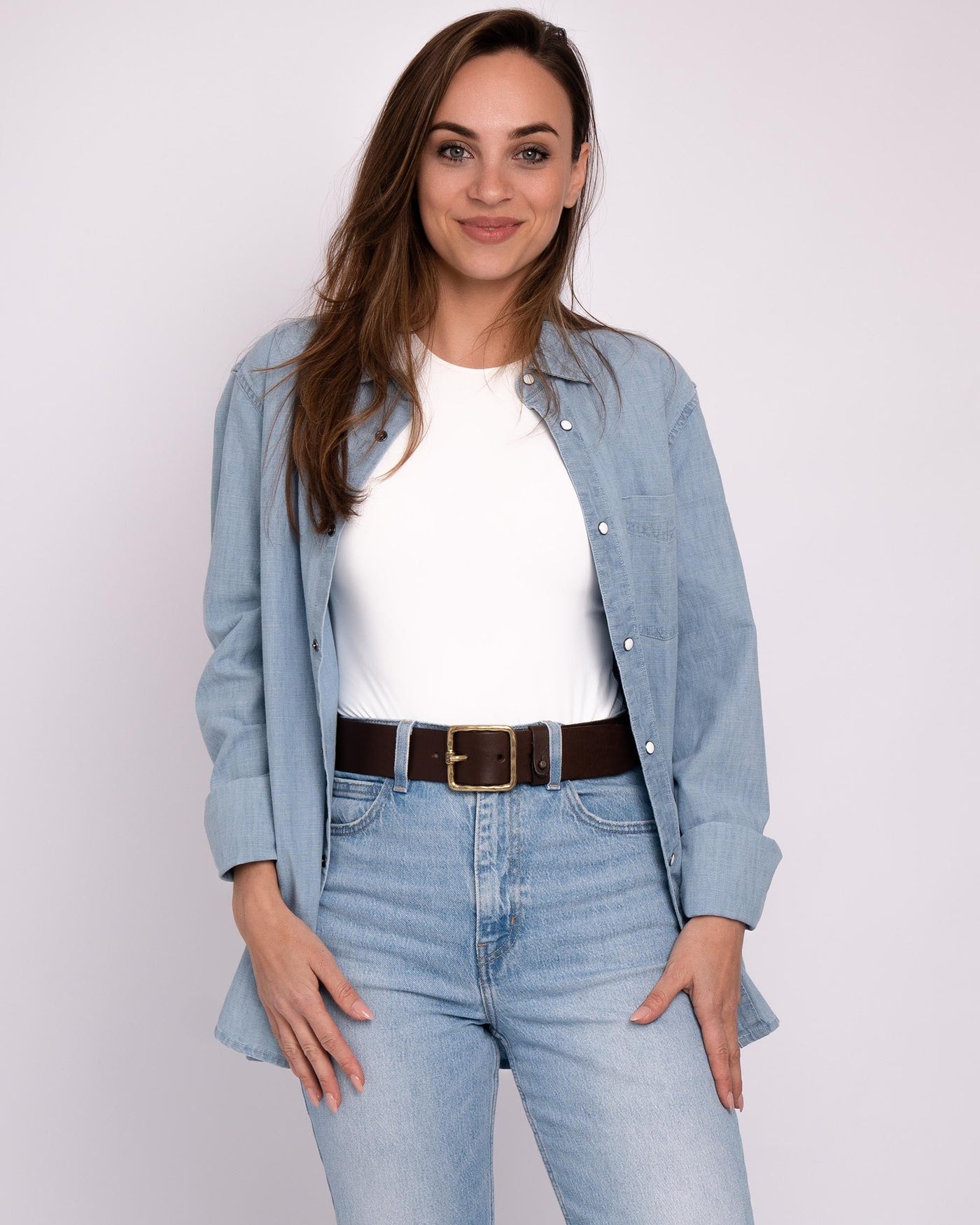 Kaya | Vintage Gold Square Buckle Leather Belt