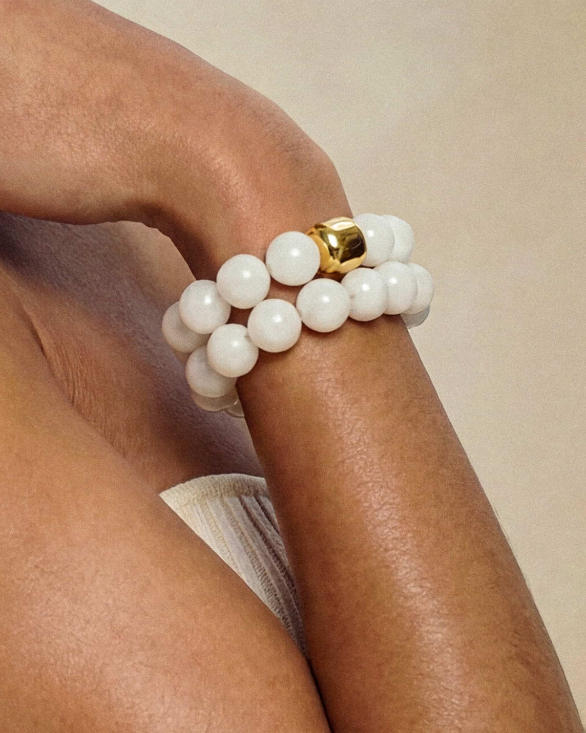 Power Bead Bracelet Stack in Bone