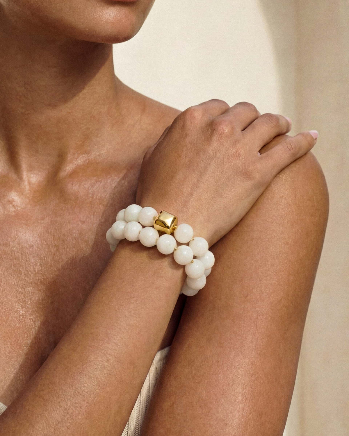 Power Bead Bracelet Stack in Bone