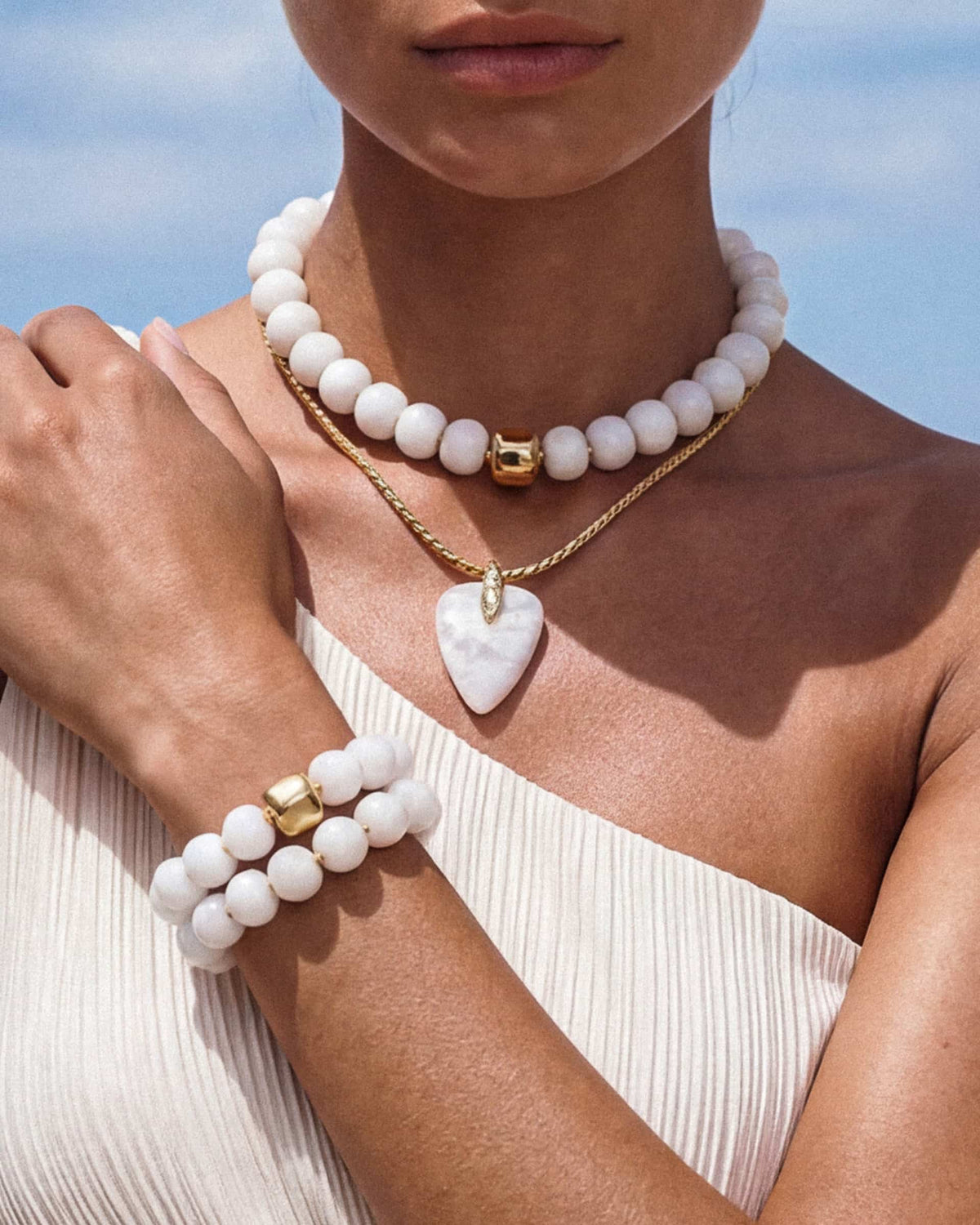 Power Bead Bracelet Stack in Bone