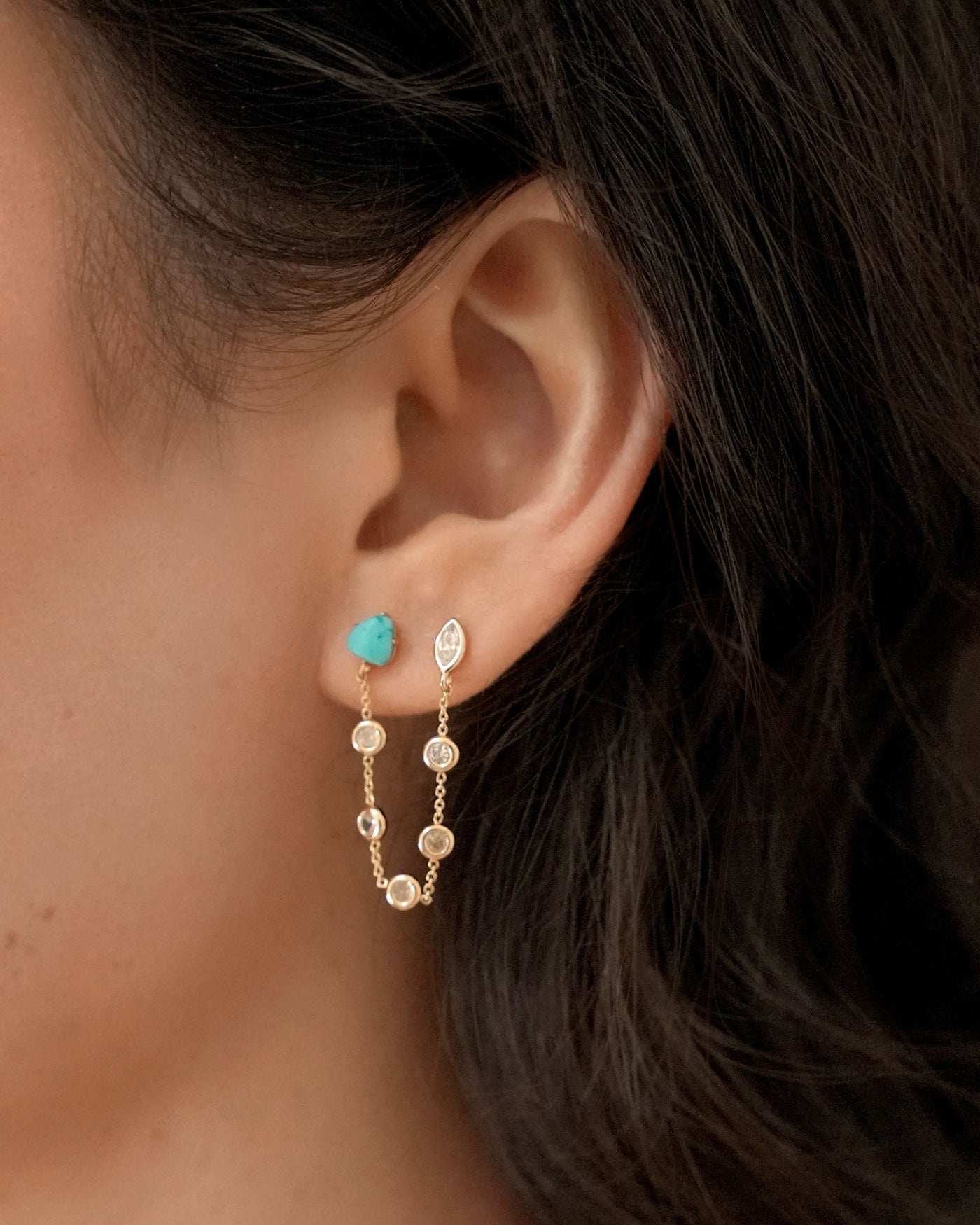 Double Piercing Turquoise Earrings