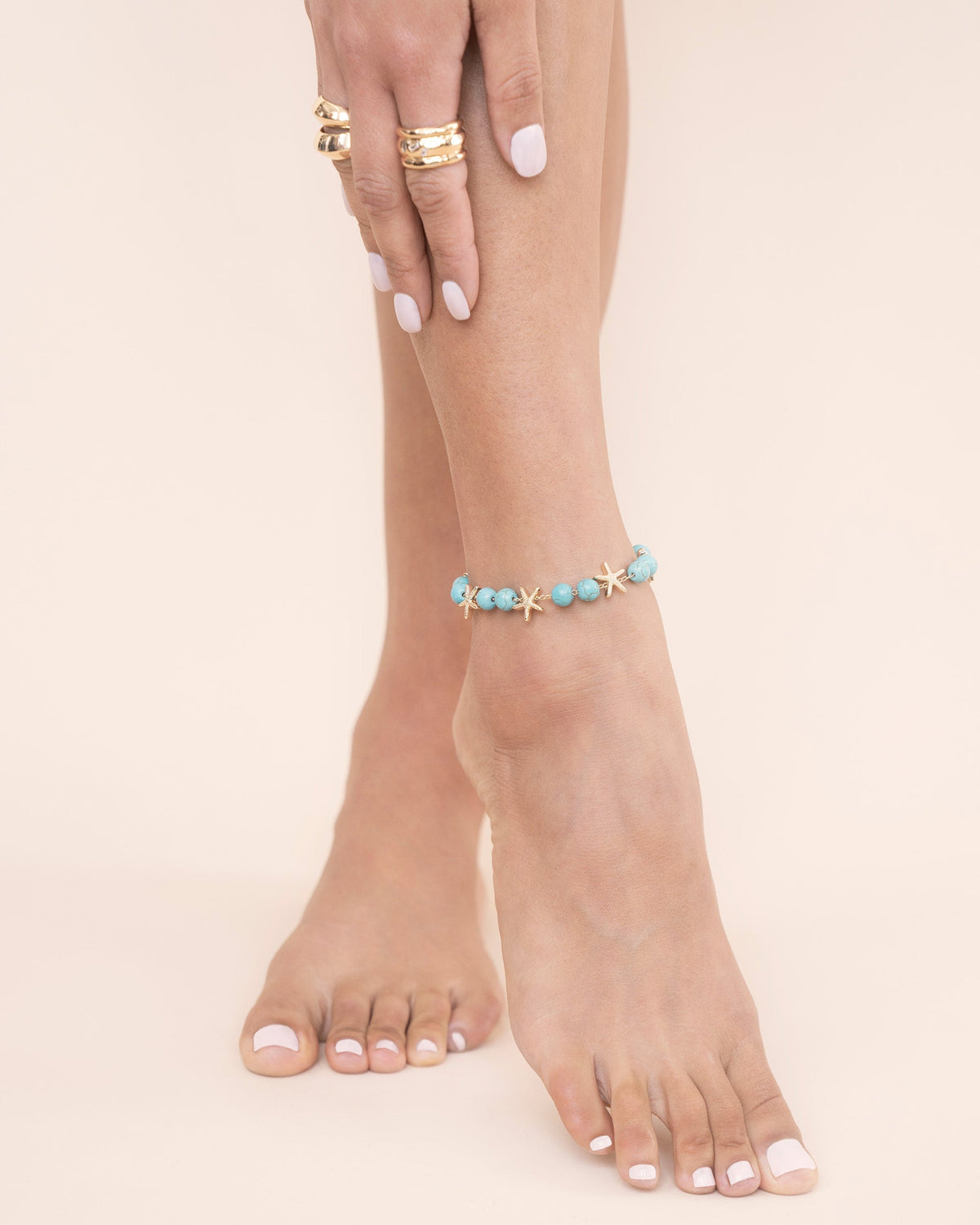 Starfish and Turquoise Beaded Anklet